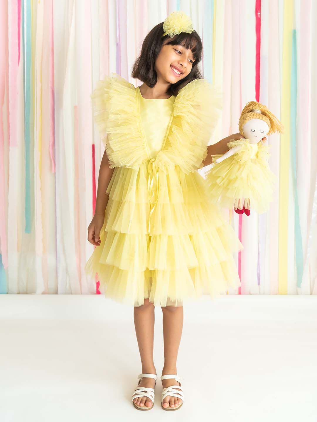 A Little Fable Girls Round Neck Flutter Sleeve Ruffled Tiered A-Line Dress-picture-24