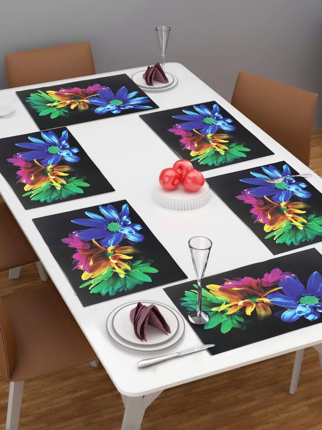 Dakshya Industries Black & Blue 6 Pieces Printed Table Placemats-image-35