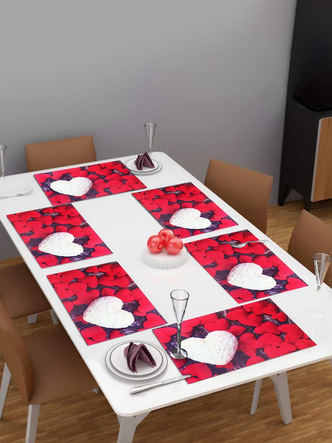 Dakshya Industries Red & White 6-Pieces Printed Rectangular Table Placemats-image-17