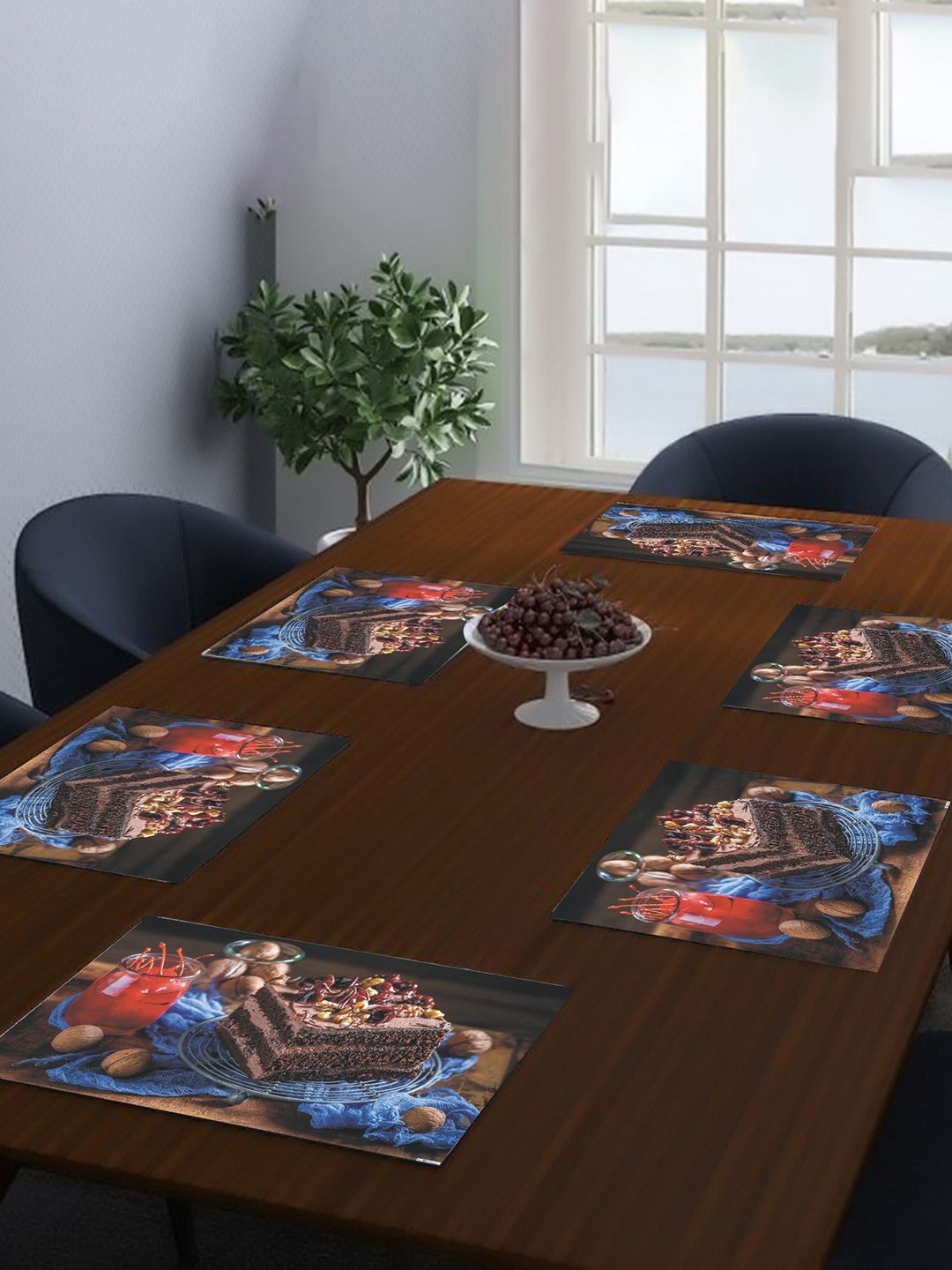 Dakshya Industries Brown & Blue 6-Pieces Printed Rectangle Table Placemats-image-33