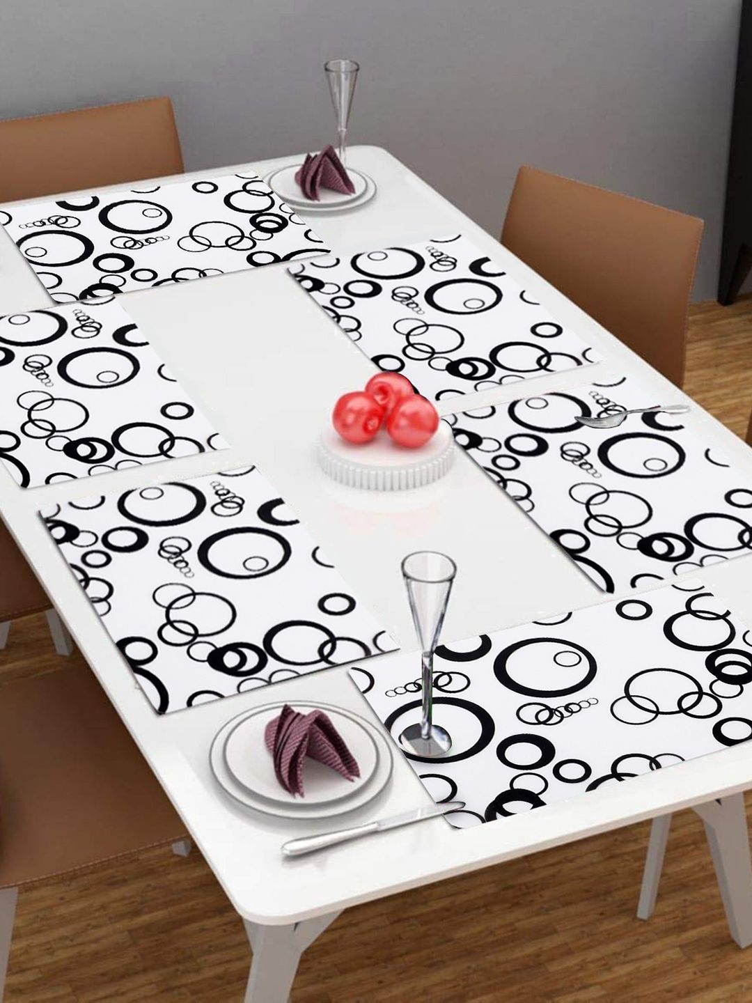 Dakshya Industries Black & White 6 Pieces Printed Table Placemats-picture-11