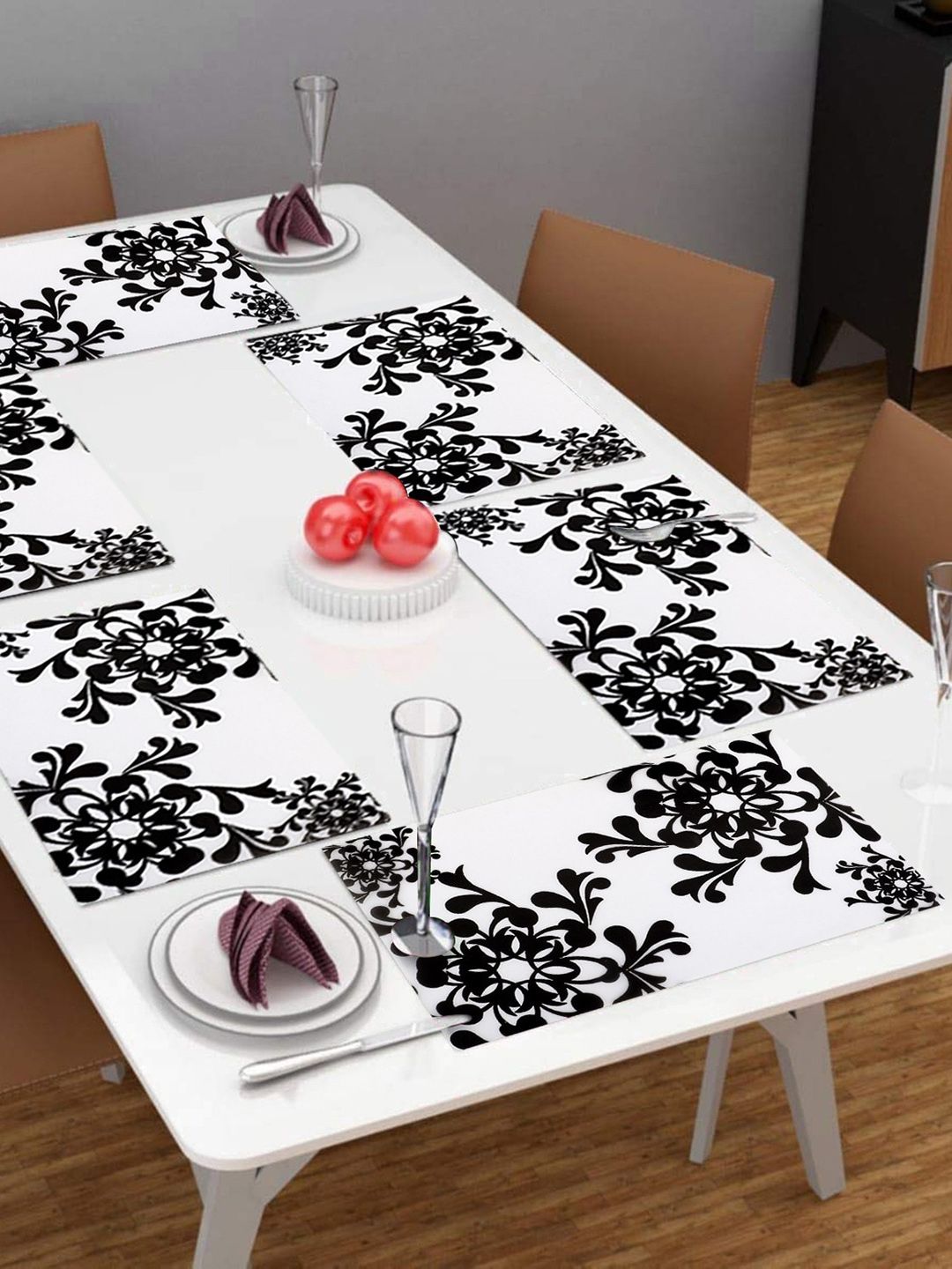 Dakshya Industries Black & White 6 Pieces Floral Printed Rectangular Table Placemats-picture-6