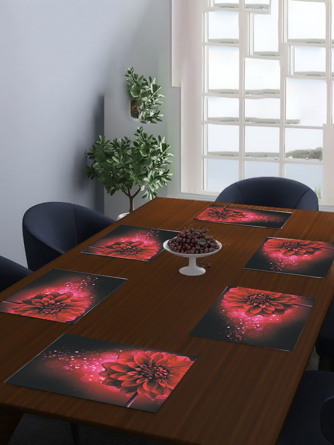 Dakshya Industries Maroon & Red 6 Pieces Floral Printed Rectangular Table Placemats-image-22