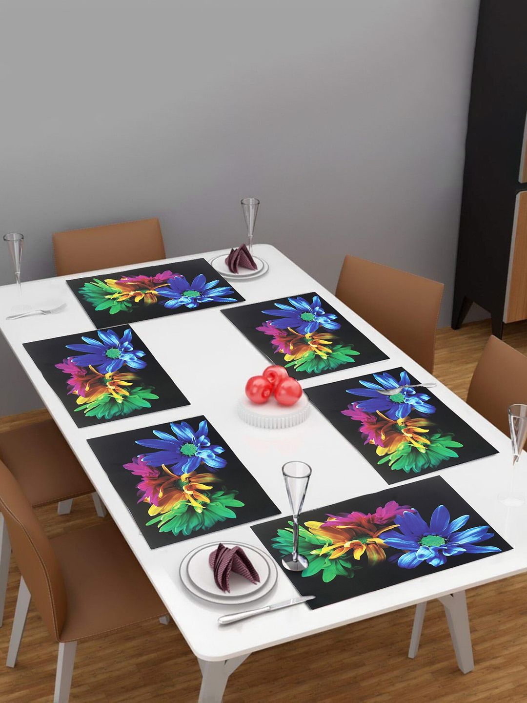 Dakshya Industries Black & Blue 6 Pieces Printed Rectangle Table Placemats-image-32