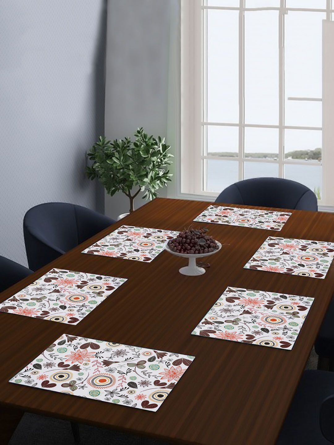 Dakshya Industries 6 Pieces Purple Floral Printed Rectangle Table Placemats-picture-17