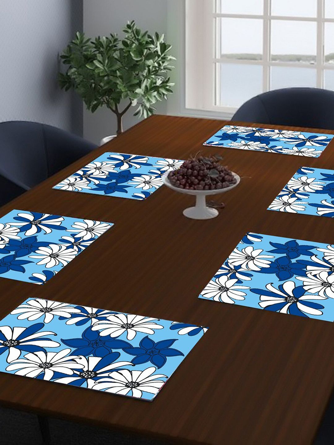 Dakshya Industries Blue & White 6 Pieces Rectangular Table Placemats-picture-15