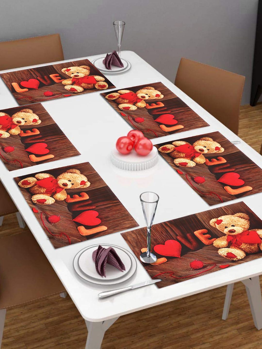 Dakshya Industries Red & Brown 6 Pieces Printed Rectangle Table Placemats-picture-15