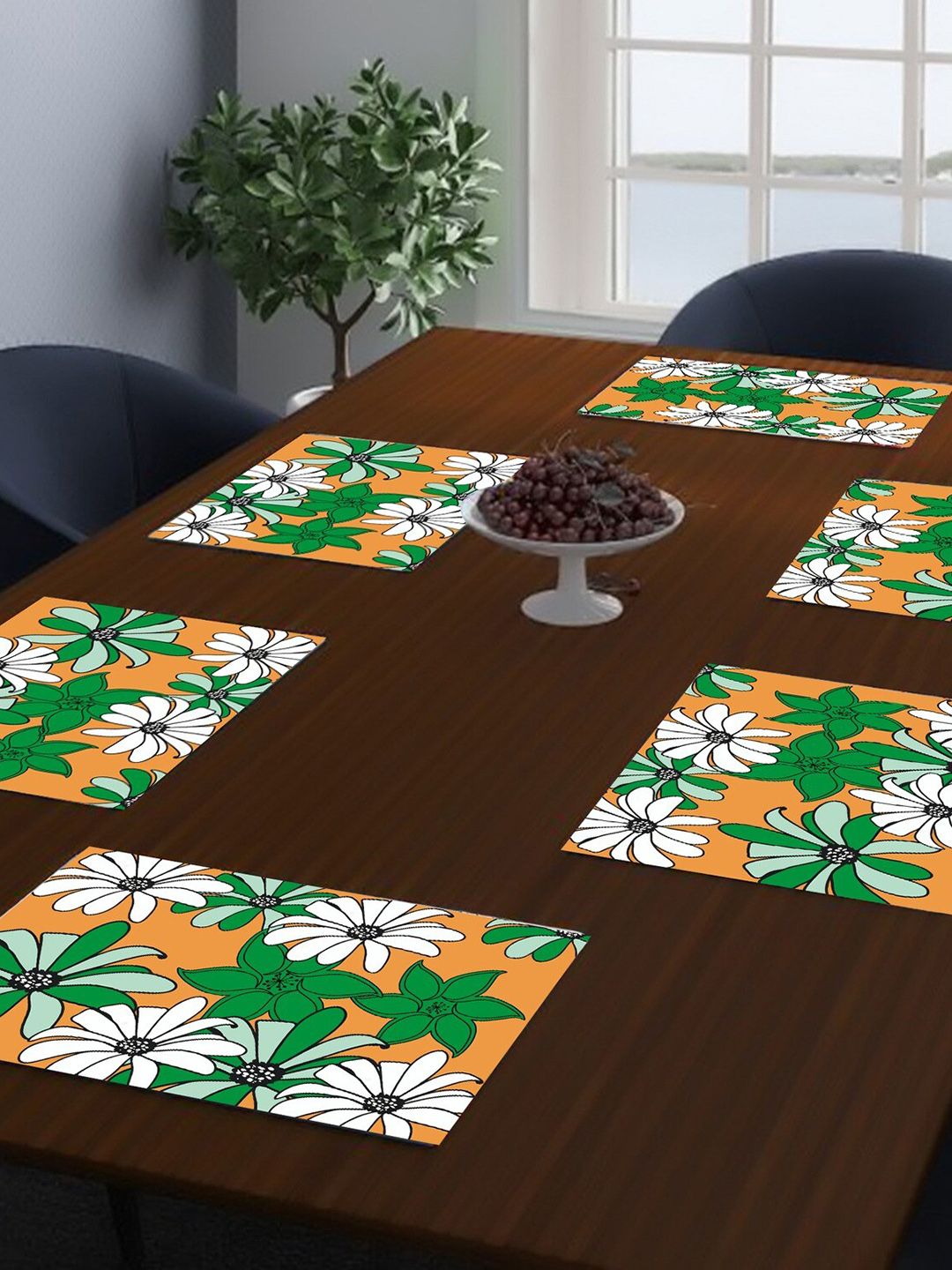 Dakshya Industries Yellow & Green 6 Pieces Floral Printed Rectangular Table Placemats-picture-46