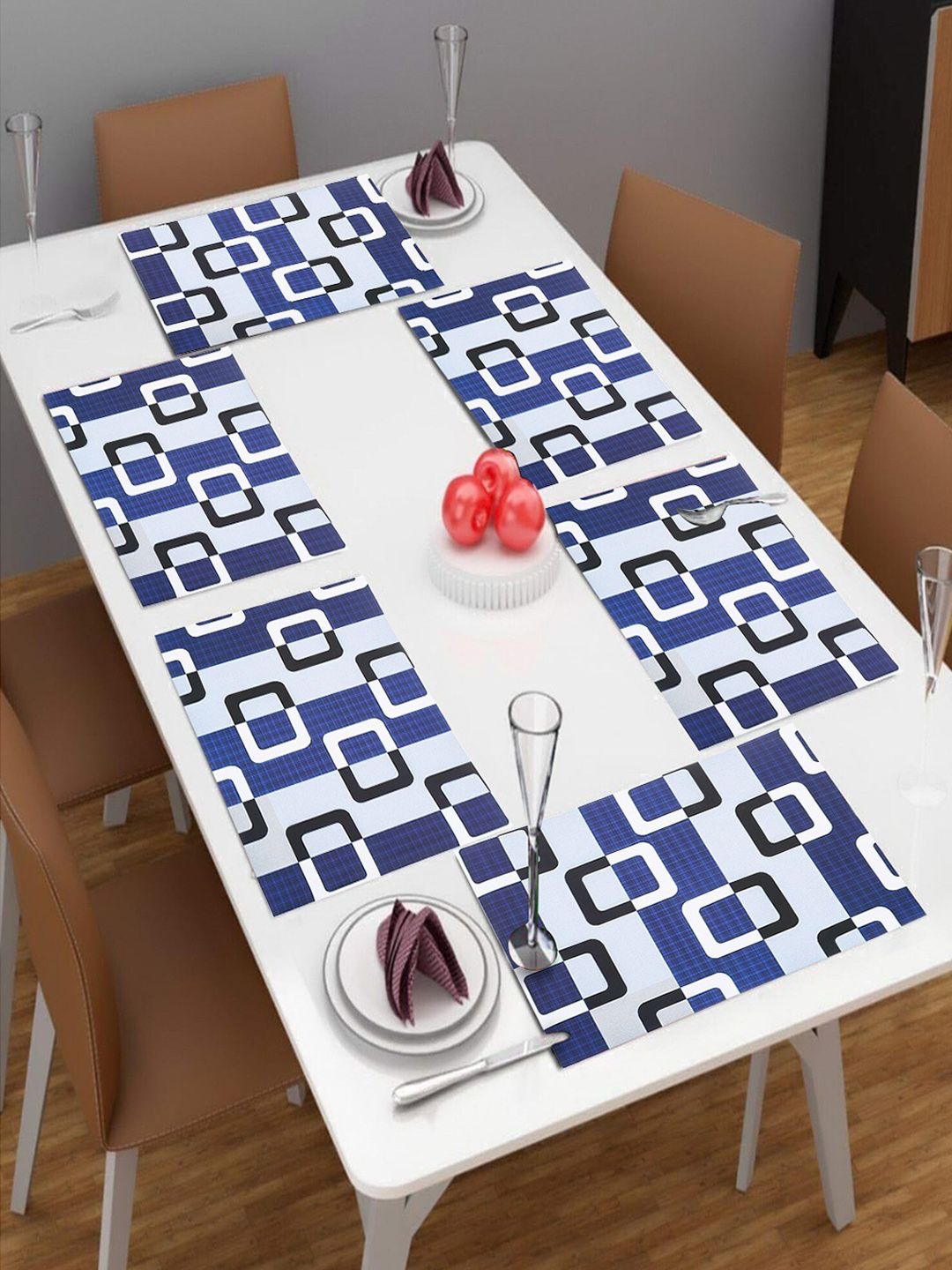 Dakshya Industries Blue 6 Pieces Rectangular Table Placemats-image-24