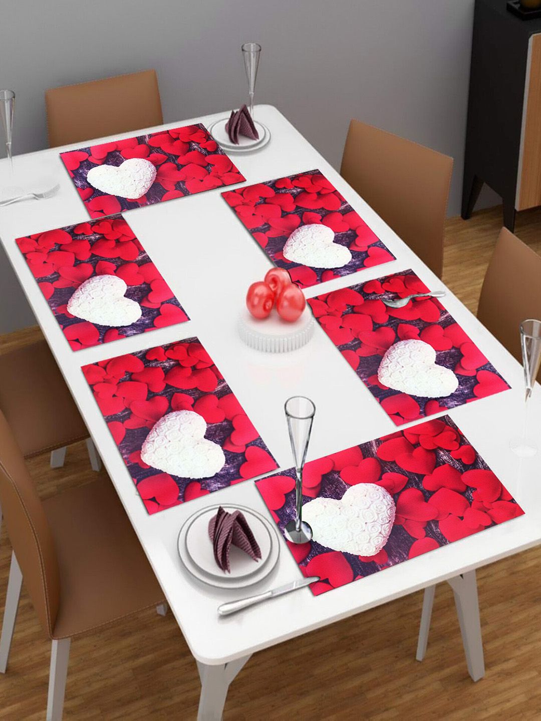 Dakshya Industries Red & White 6 Pieces Printed Rectangular Table Placemats-picture-13