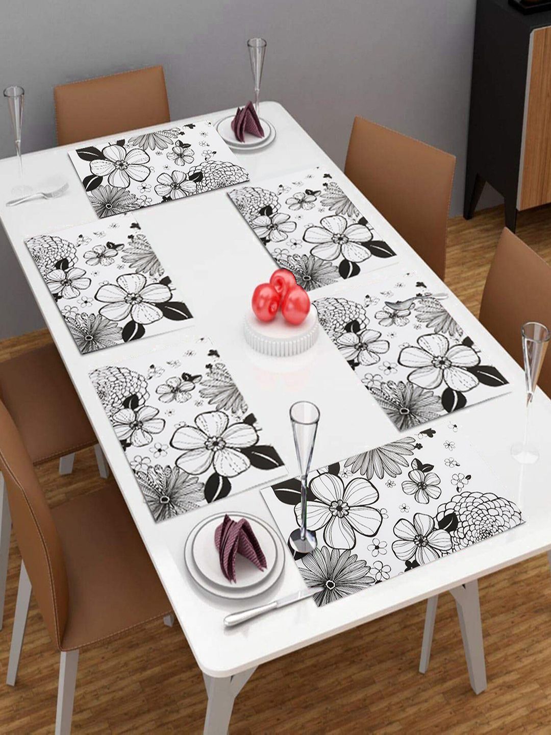 Dakshya Industries Grey & White 6 Pieces Printed Rectangle Table Placemats-picture-23