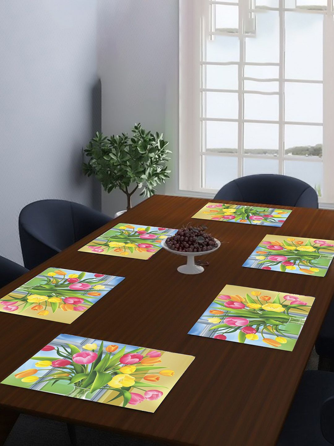 Dakshya Industries Yellow & Green 6 Pieces Floral Printed Rectangular Table Placemats-picture-37