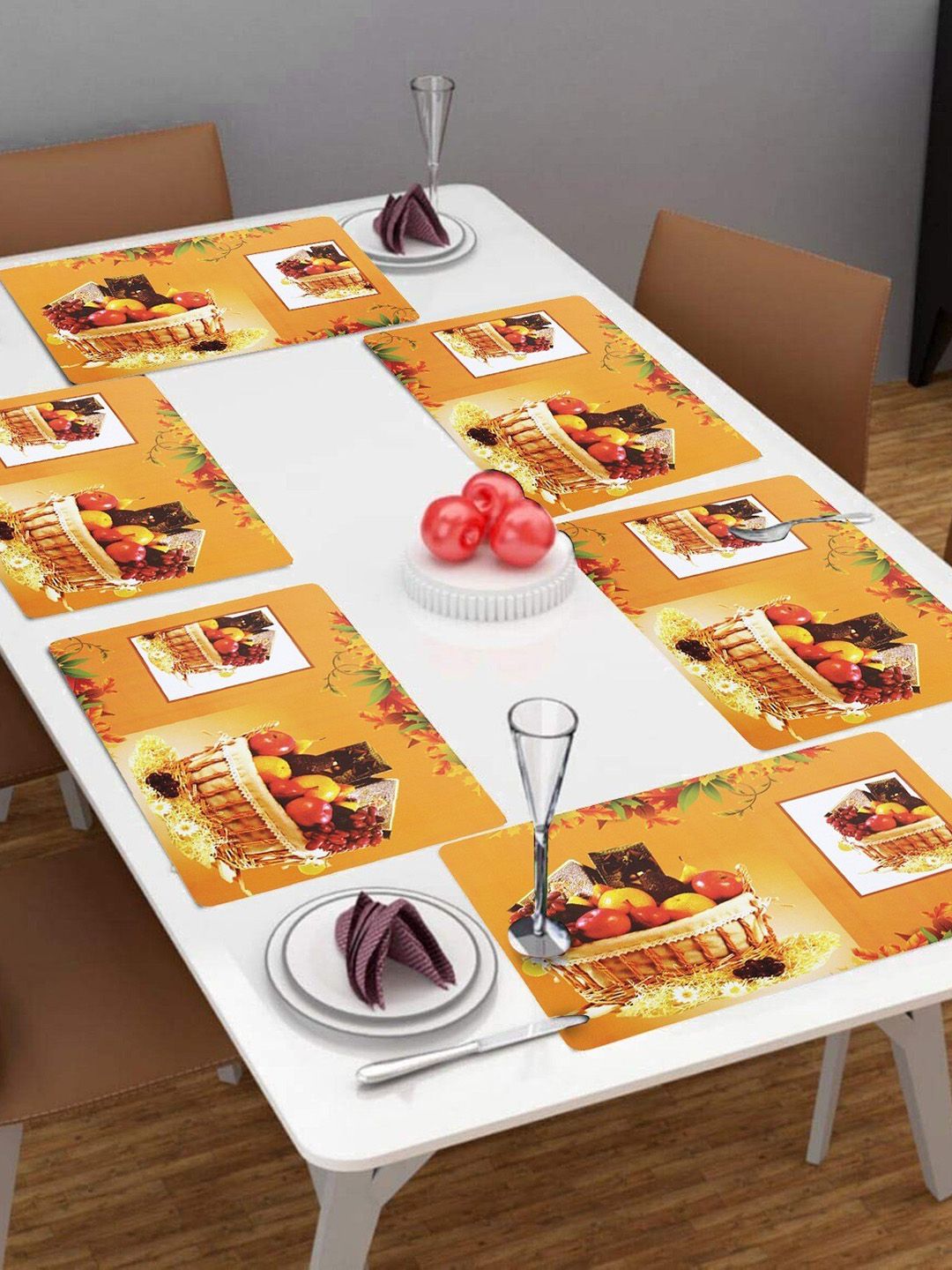 Dakshya Industries Yellow & Brown 6 Pieces Printed Rectangle Table Placemats-picture-32
