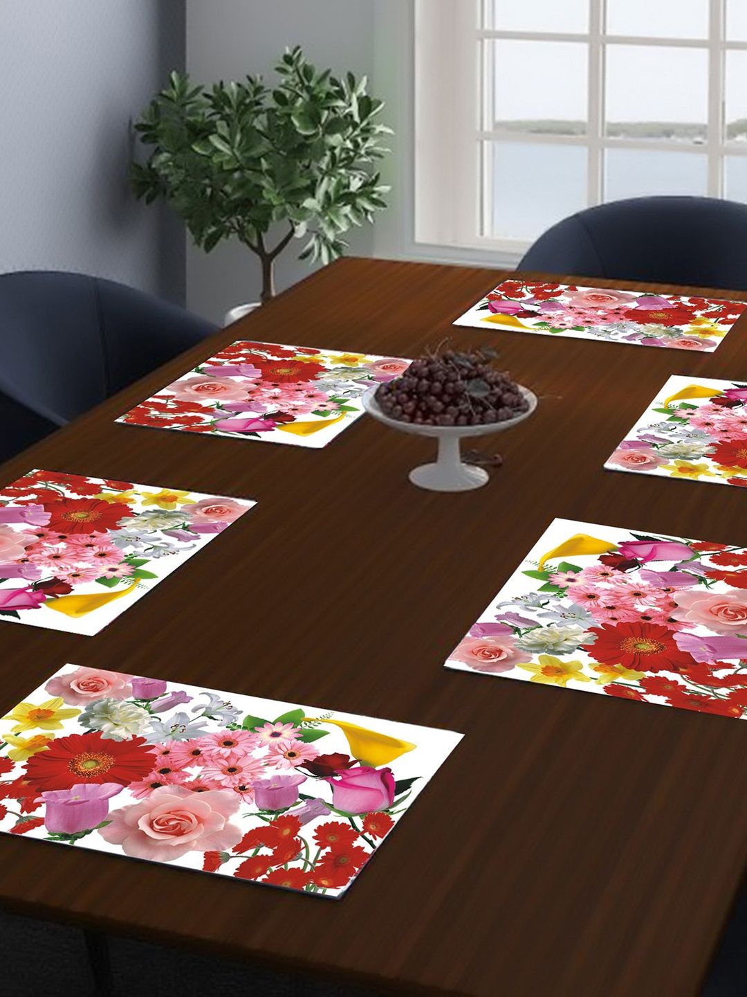 Dakshya Industries Pink 6 Pieces Floral Printed Rectangle Table Placemats-picture-43
