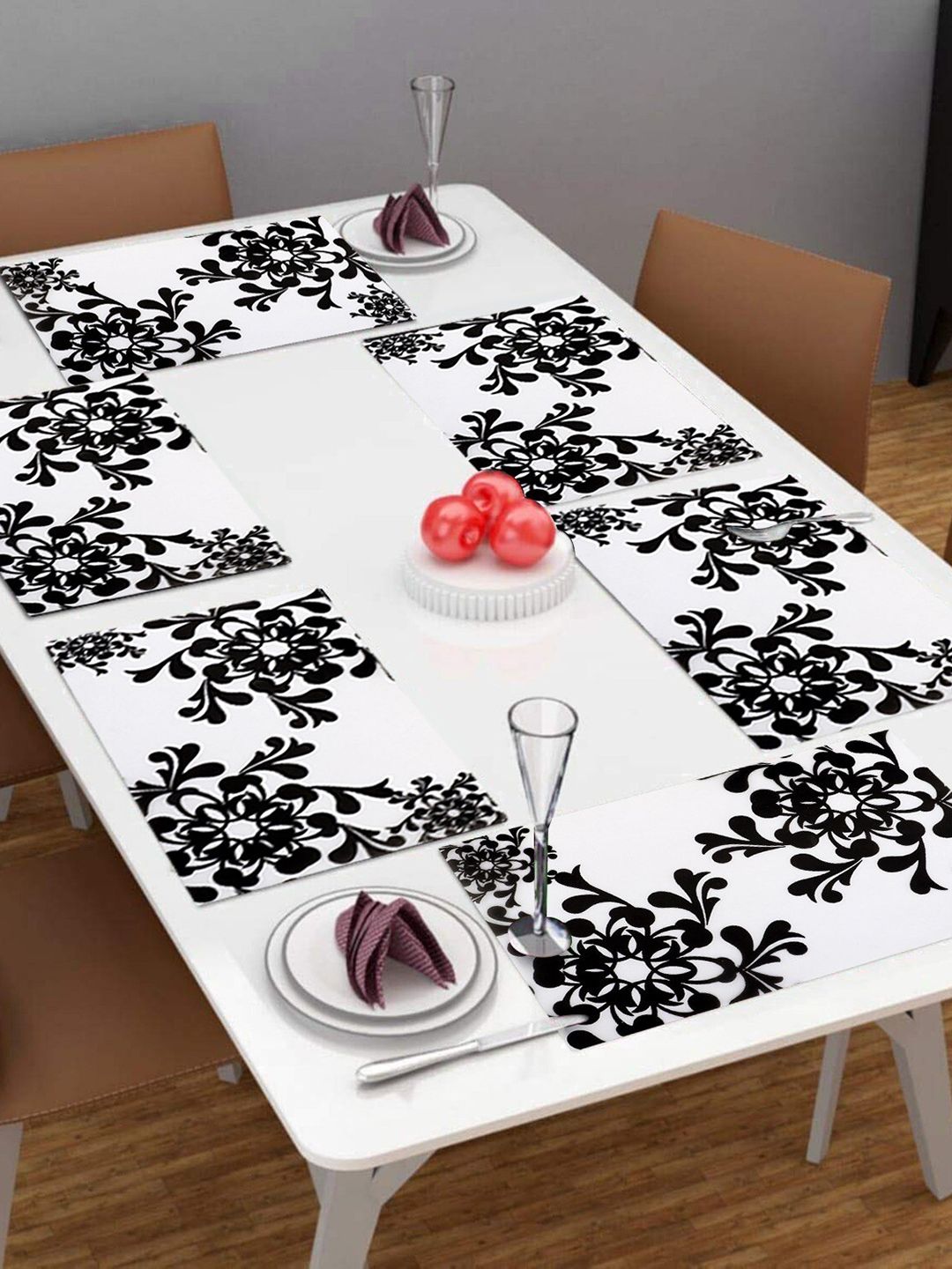 Dakshya Industries Black & White 6 Pieces Printed Rectangle Table Placemats-picture-23