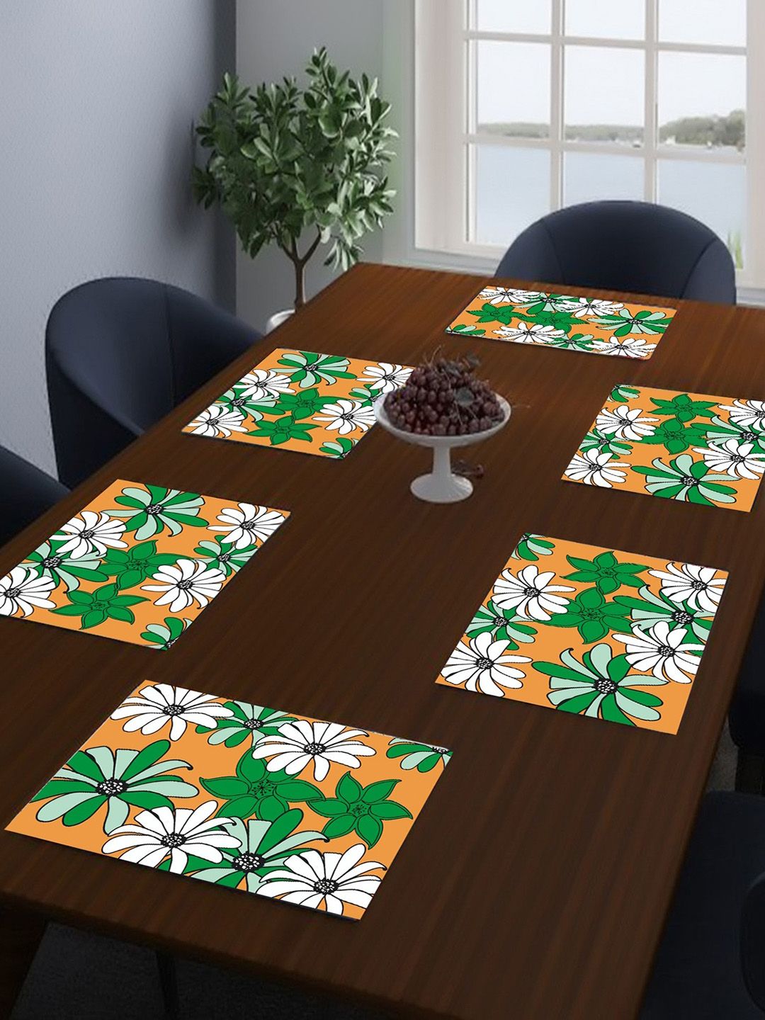 Dakshya Industries Yellow & Green 6 Pieces Floral Printed Rectangle Table Placemats-picture-35
