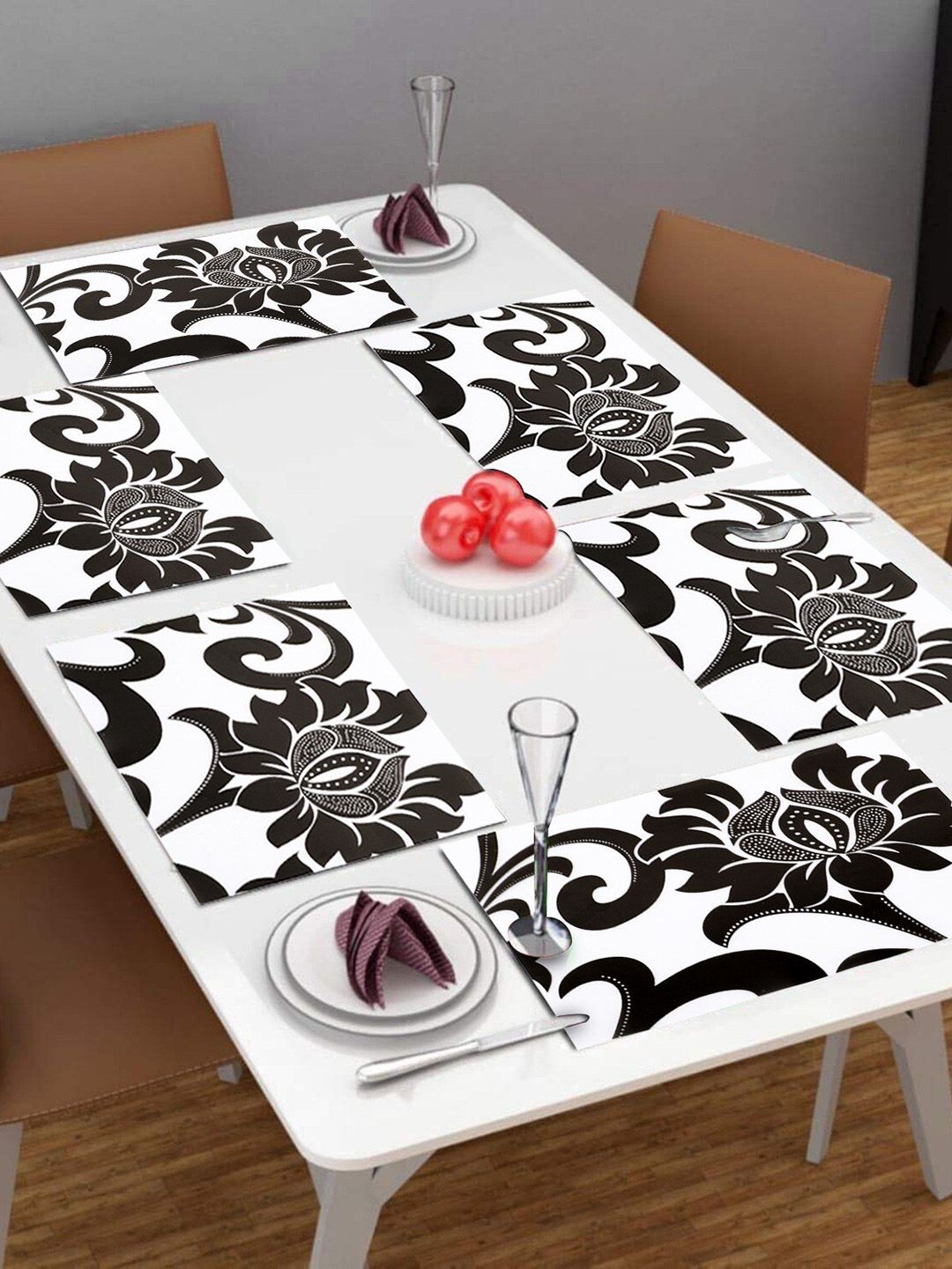 Dakshya Industries 6-Pcs White & Black Rectangular Table Placemats-picture-41