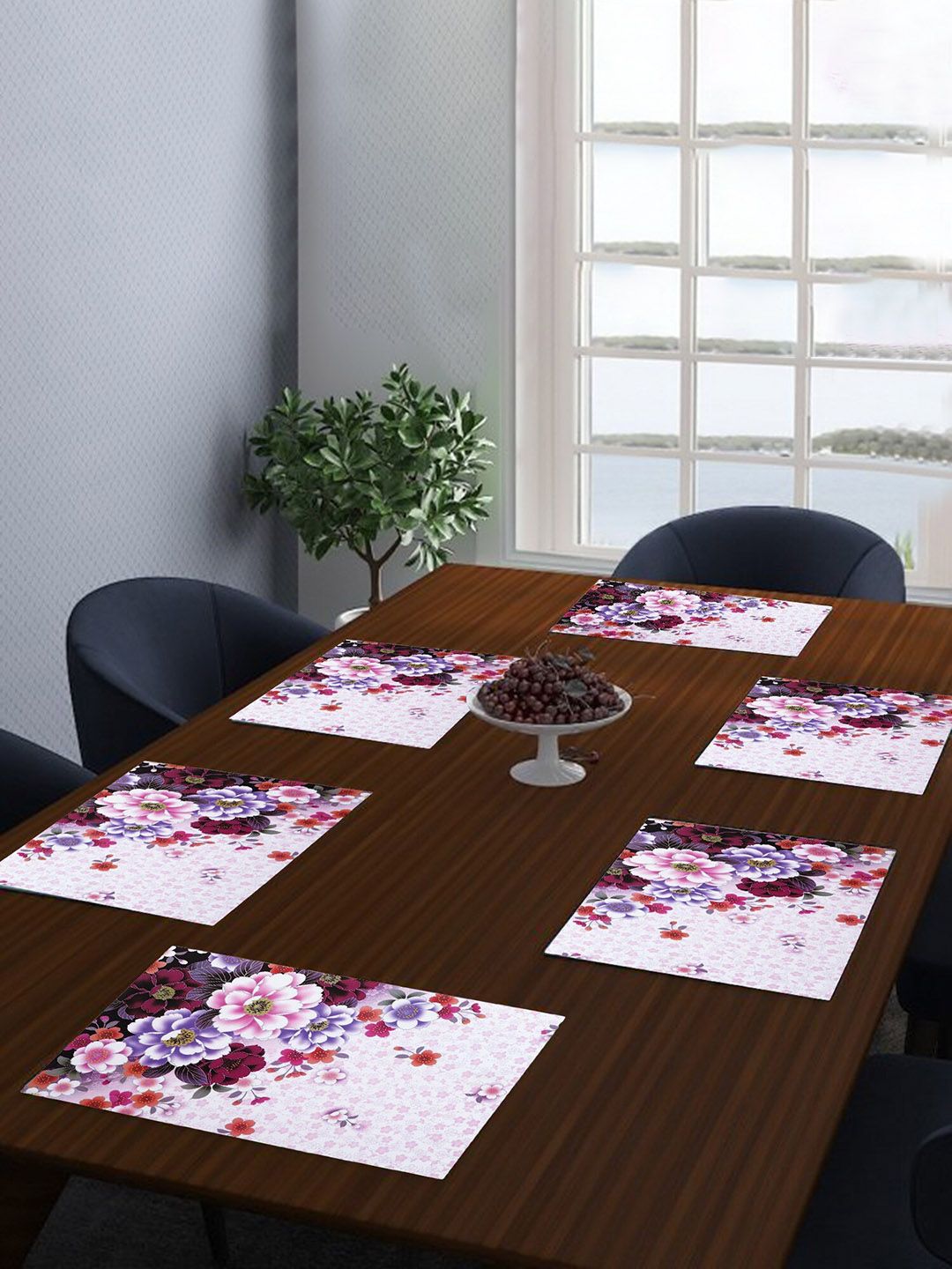 Dakshya Industries 6-Pcs White & Purple Floral Printed Rectangular Table Placemats-picture-52
