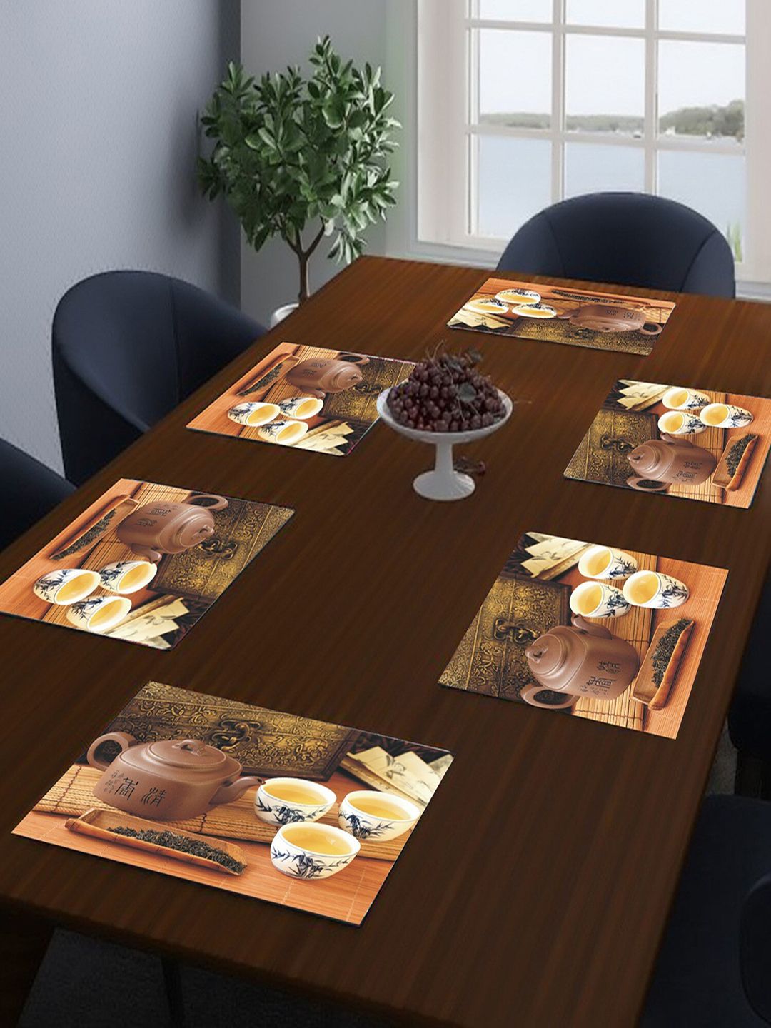 Dakshya Industries Brown & White 6 Pieces Printed Rectangle Table Placemats-picture-33