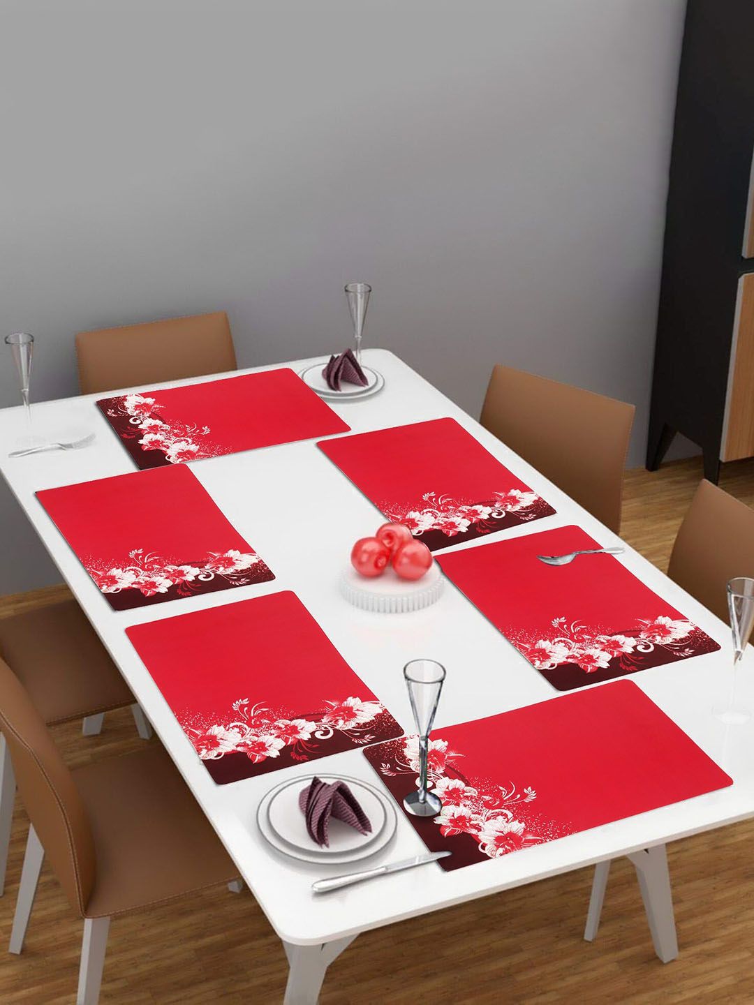 Dakshya Industries Red 6 Pieces Rectangular Table Placemats-picture-25