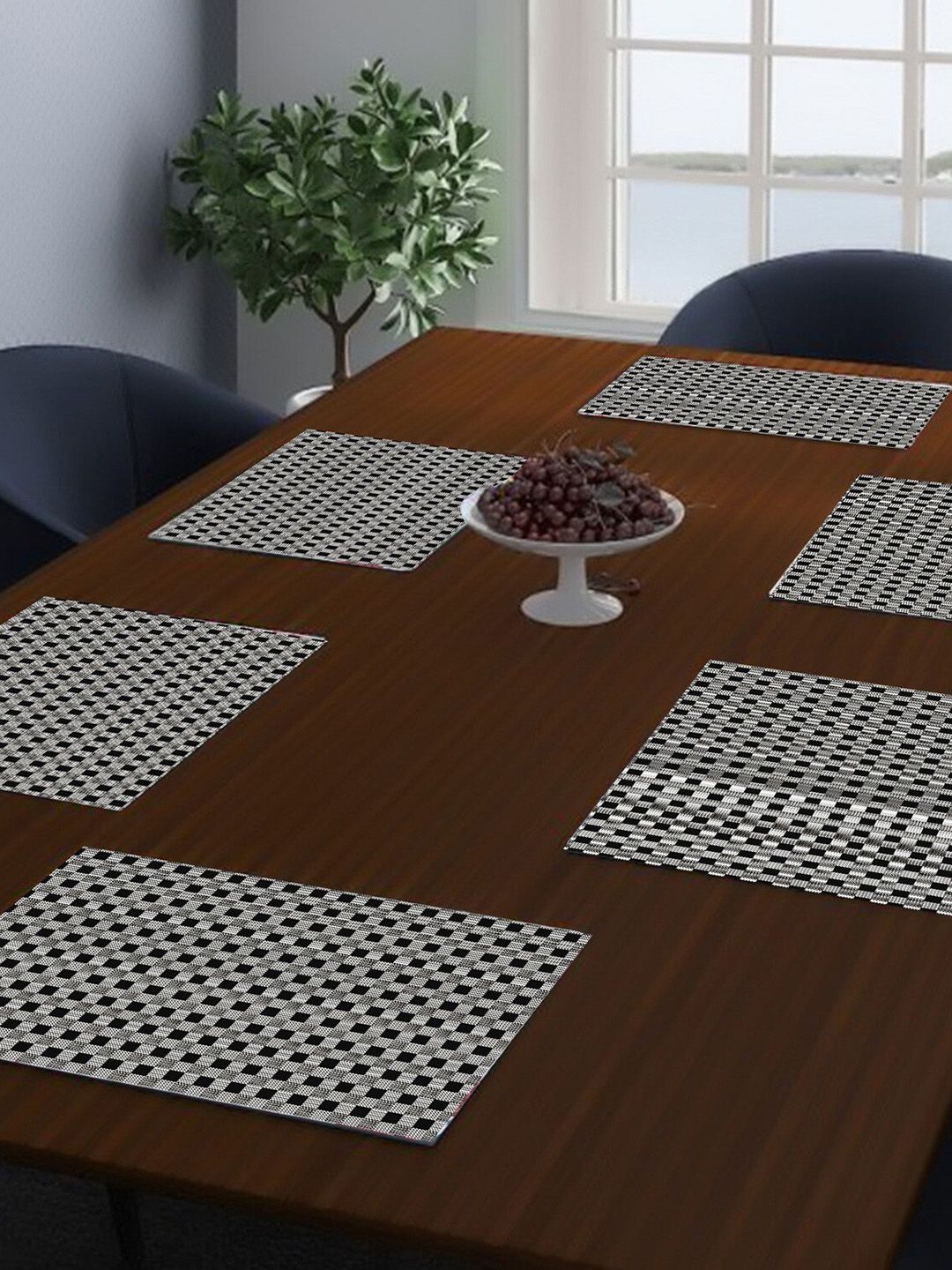 Dakshya Industries 6-Pcs Grey & Black Geometric Rectangular Table Placemats-picture-40
