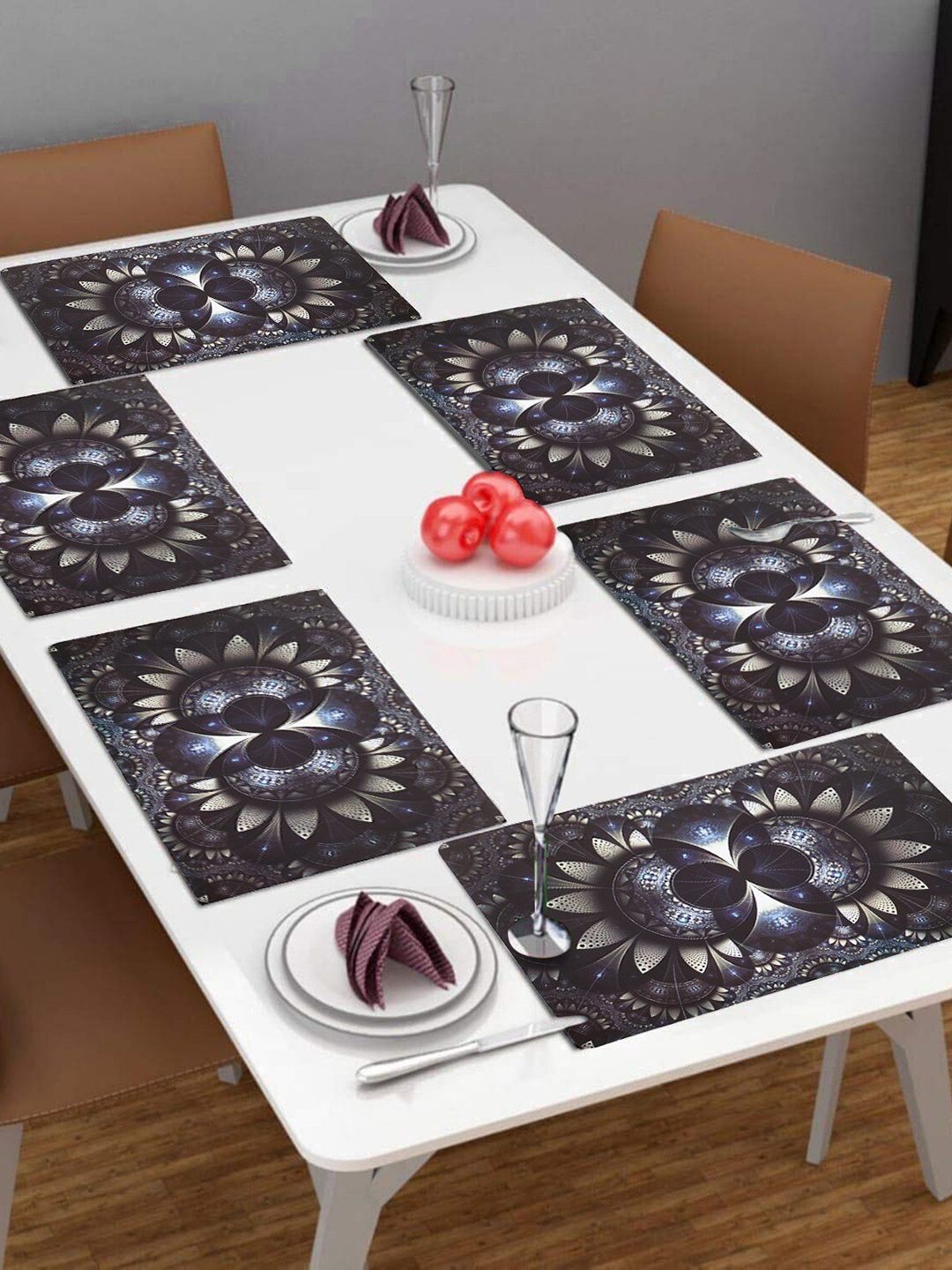 Dakshya Industries Black & Cream 6 Pieces Ethnic Motif Printed Rectangular Table Placemats-picture-16