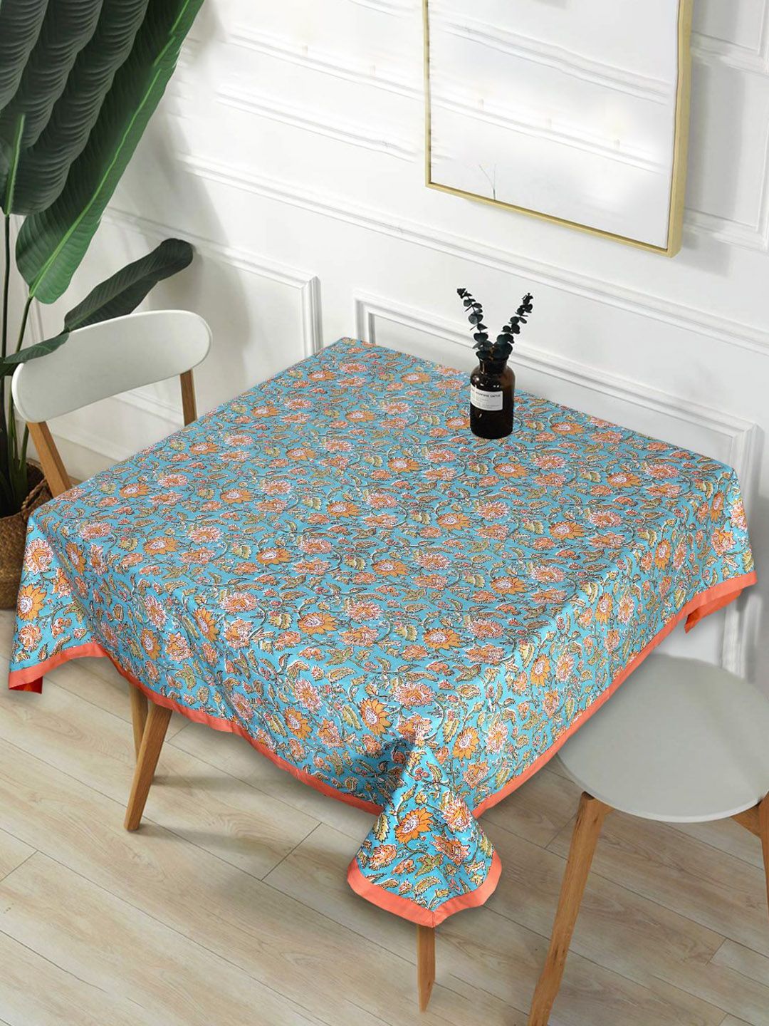 INDHOME LIFE Green & Orange Floral Printed Pure Cotton 4-Seater Table Cover-picture-30