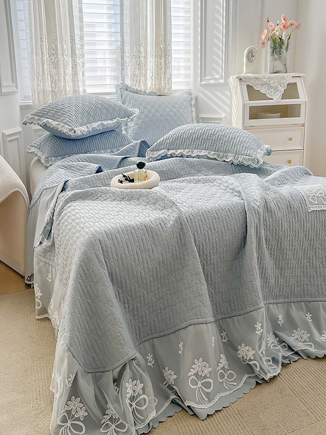 JC HOME Grey Textured 162TC Double King Bed Cover With Pillow Cover-picture-11