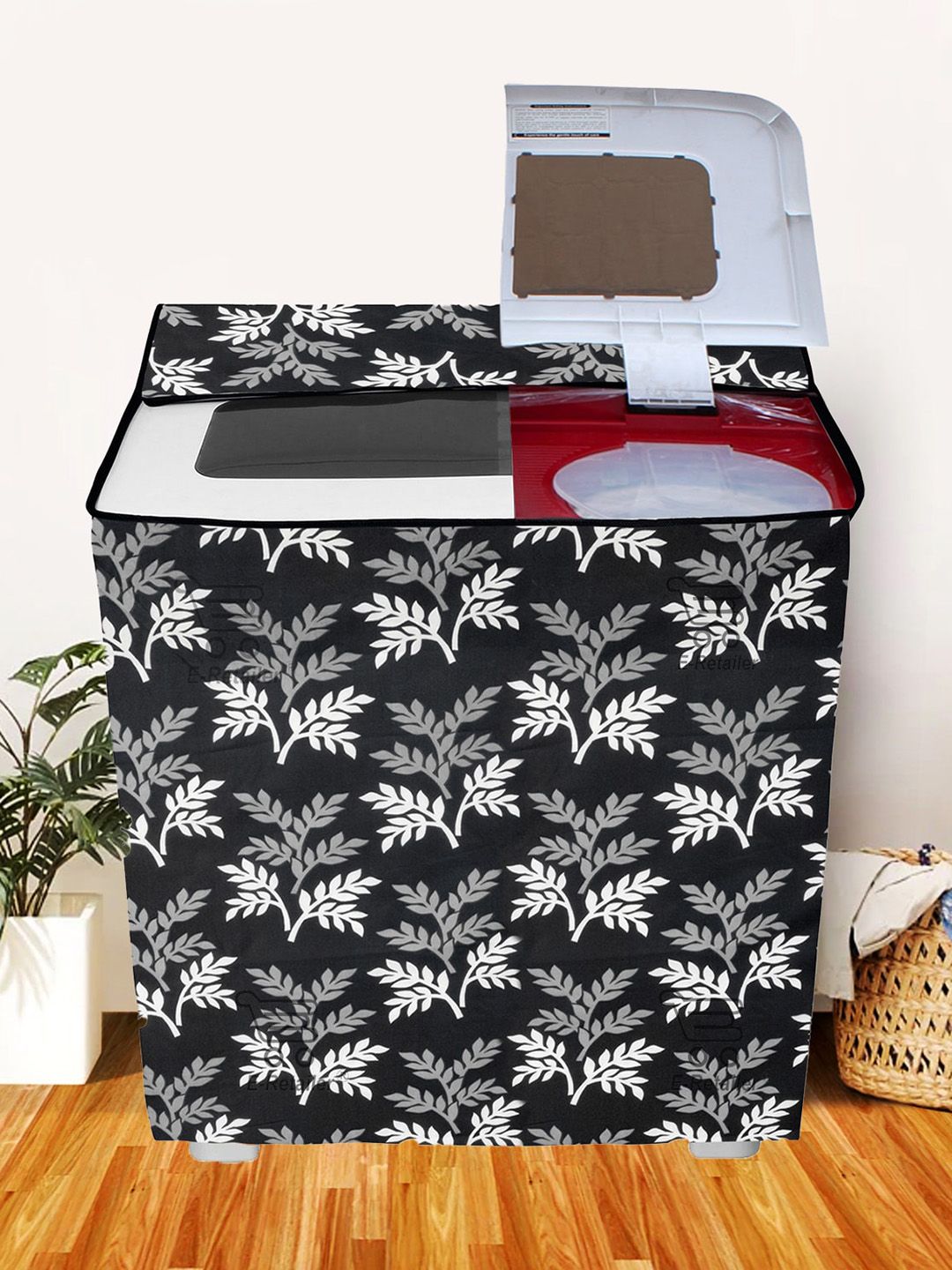 E-Retailer Black & White Printed Washing Machine Cover-image-2