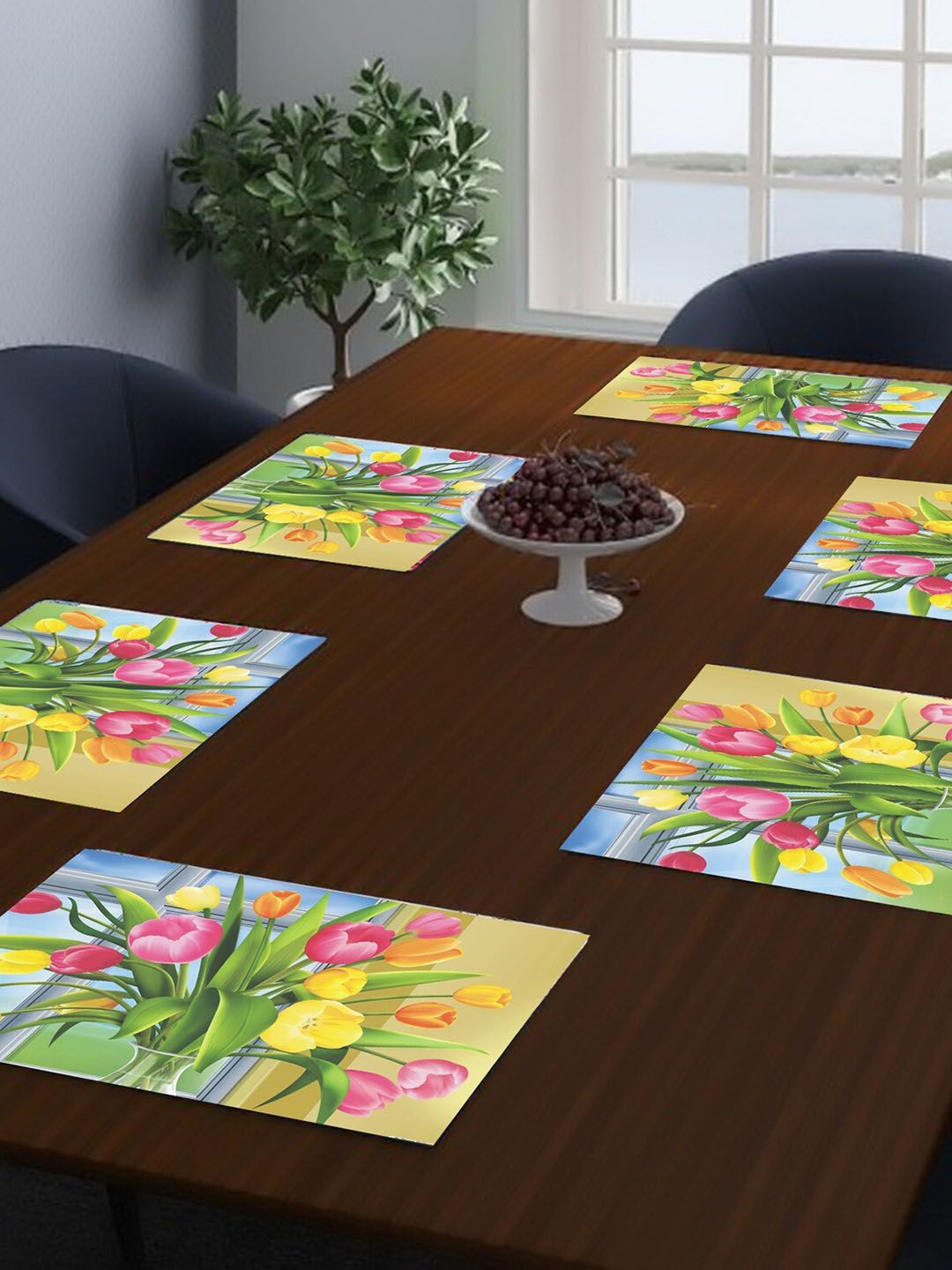Dakshya Industries 6-Pcs Yellow & Pink Floral Rectangular Table Placemats-picture-37