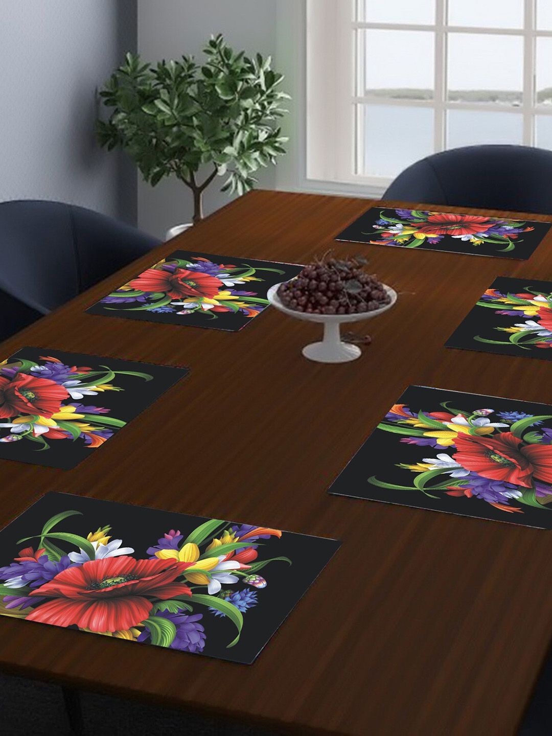 Dakshya Industries Lavender & Red 6-Pieces Floral Printed Rectangular Table Placemats-picture-30