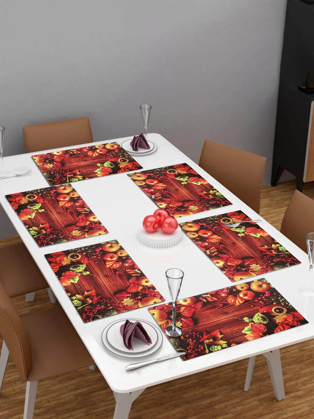 Dakshya Industries Red & Orange 6 Pieces Printed Rectangular Table Placemats-picture-16