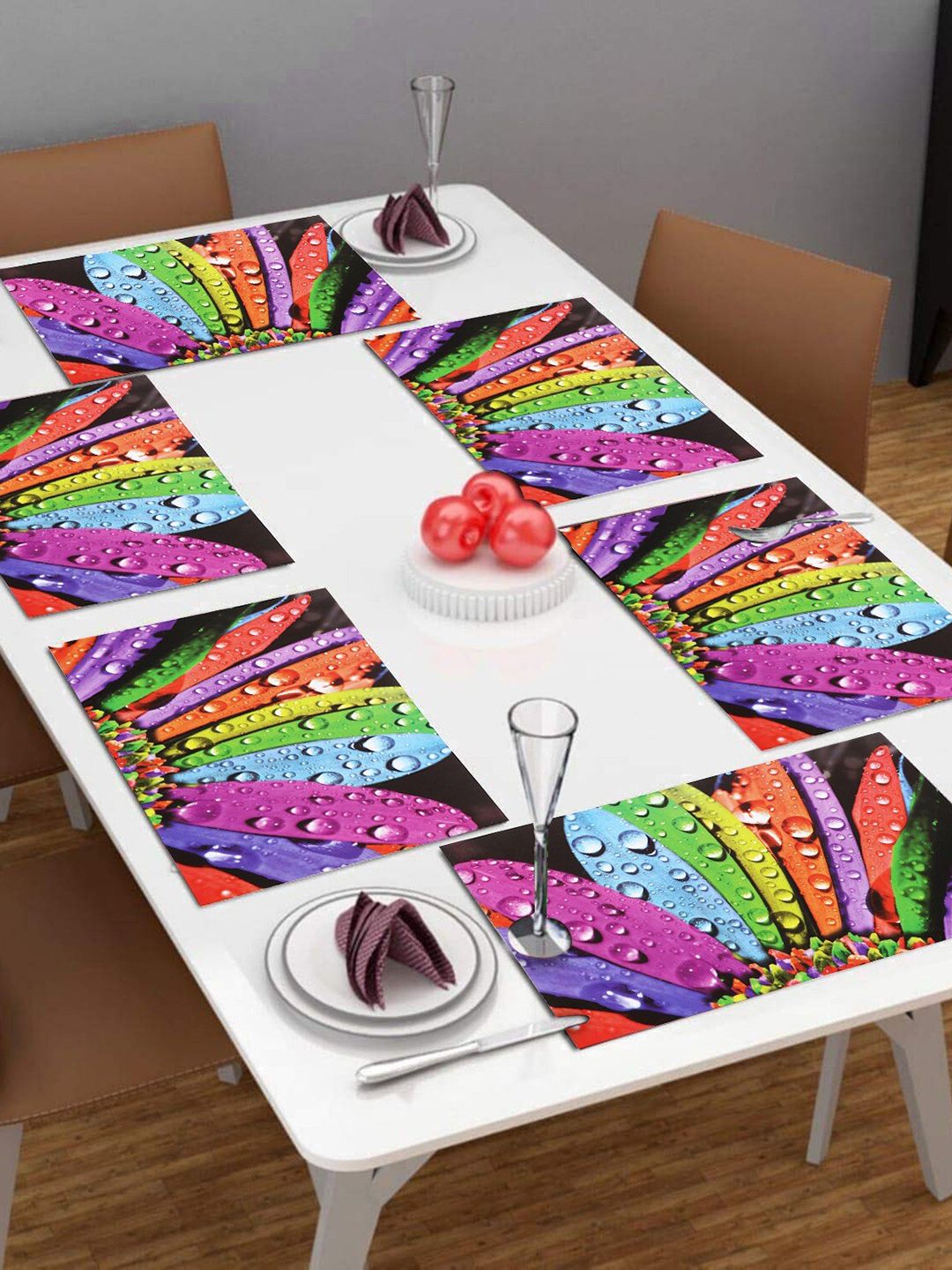 Dakshya Industries Purple & Green 6 Pieces Printed Rectangle Table Placemats-picture-34