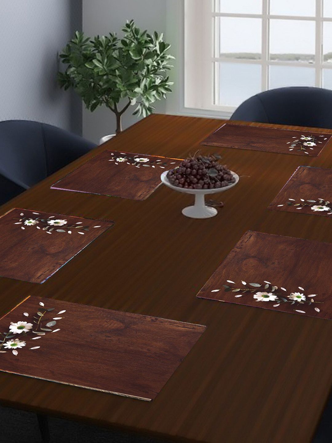 Dakshya Industries Brown & White 6 Pieces Printed Rectangle Table Placemats-picture-58