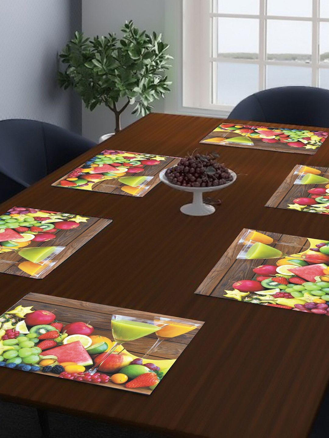 Dakshya Industries Brown & Green 6 Pieces Printed Rectangular Table Placemats-picture-35