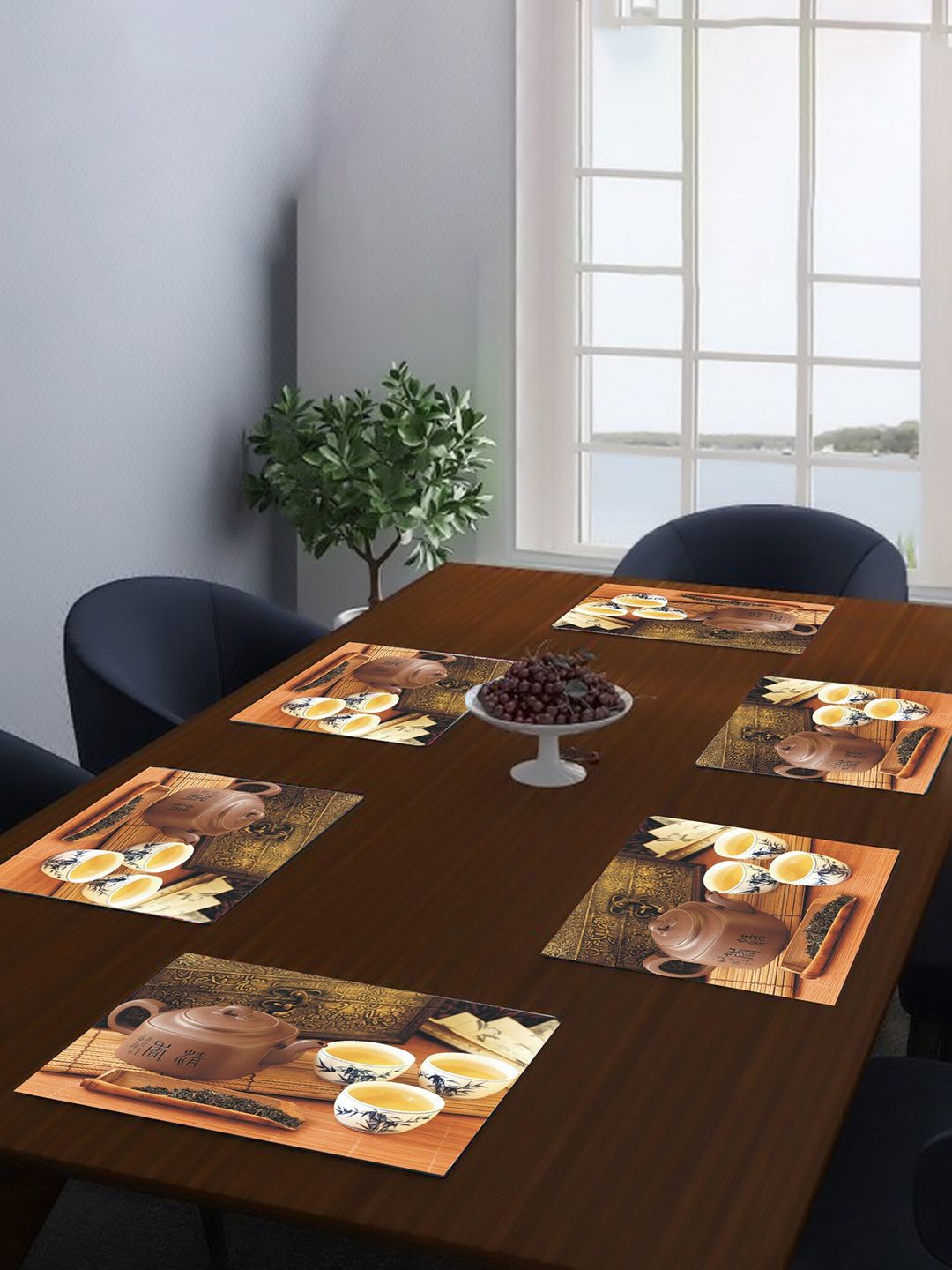 Dakshya Industries Brown 6 Pieces Printed Rectangular Table Placemats-picture-56