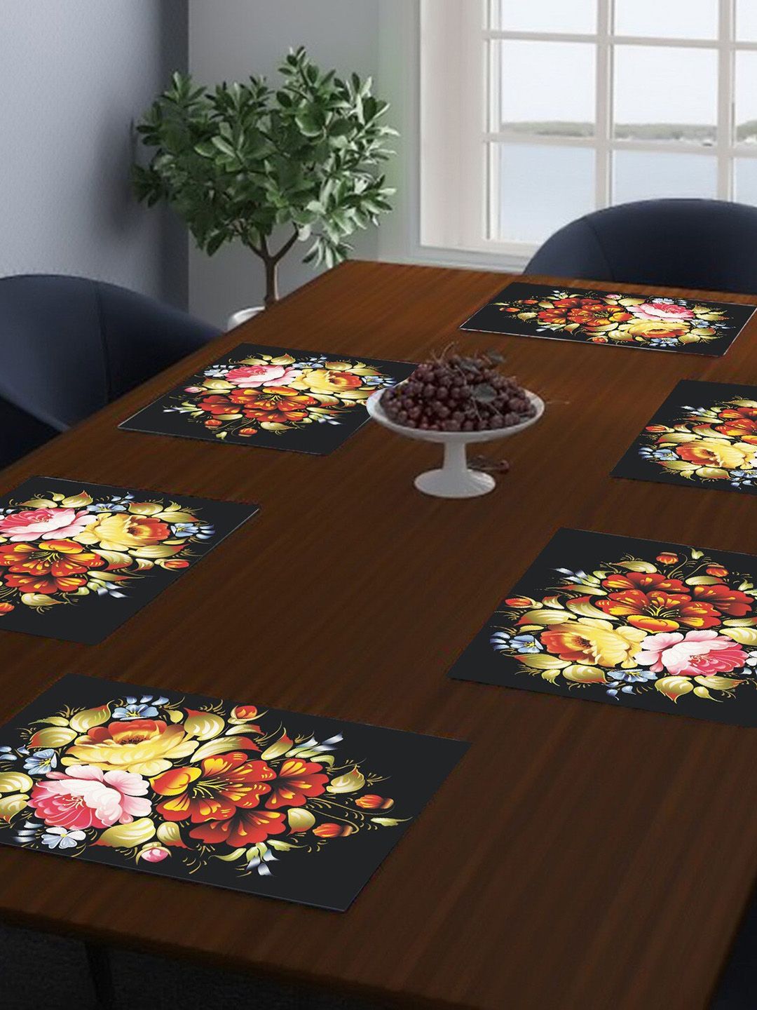 Dakshya Industries Black & Yellow 6 Pieces Printed Rectangular Table Placemats-picture-11