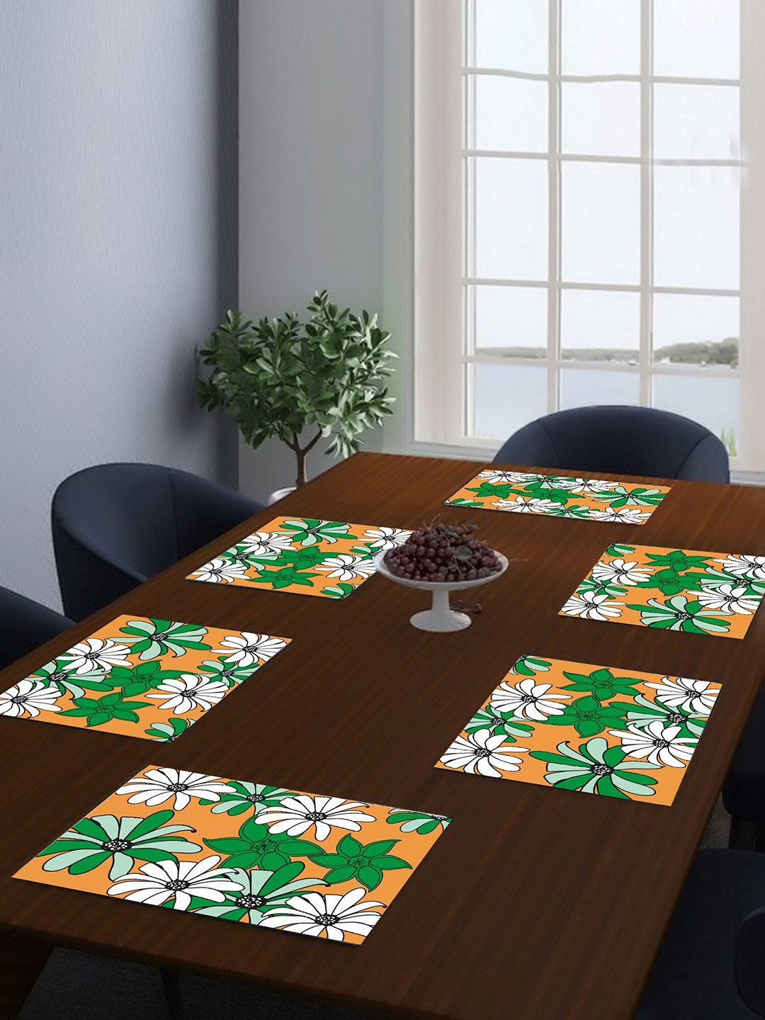 Dakshya Industries Yellow & White 6 Pieces Floral Printed Rectangular Table Placemats-picture-9