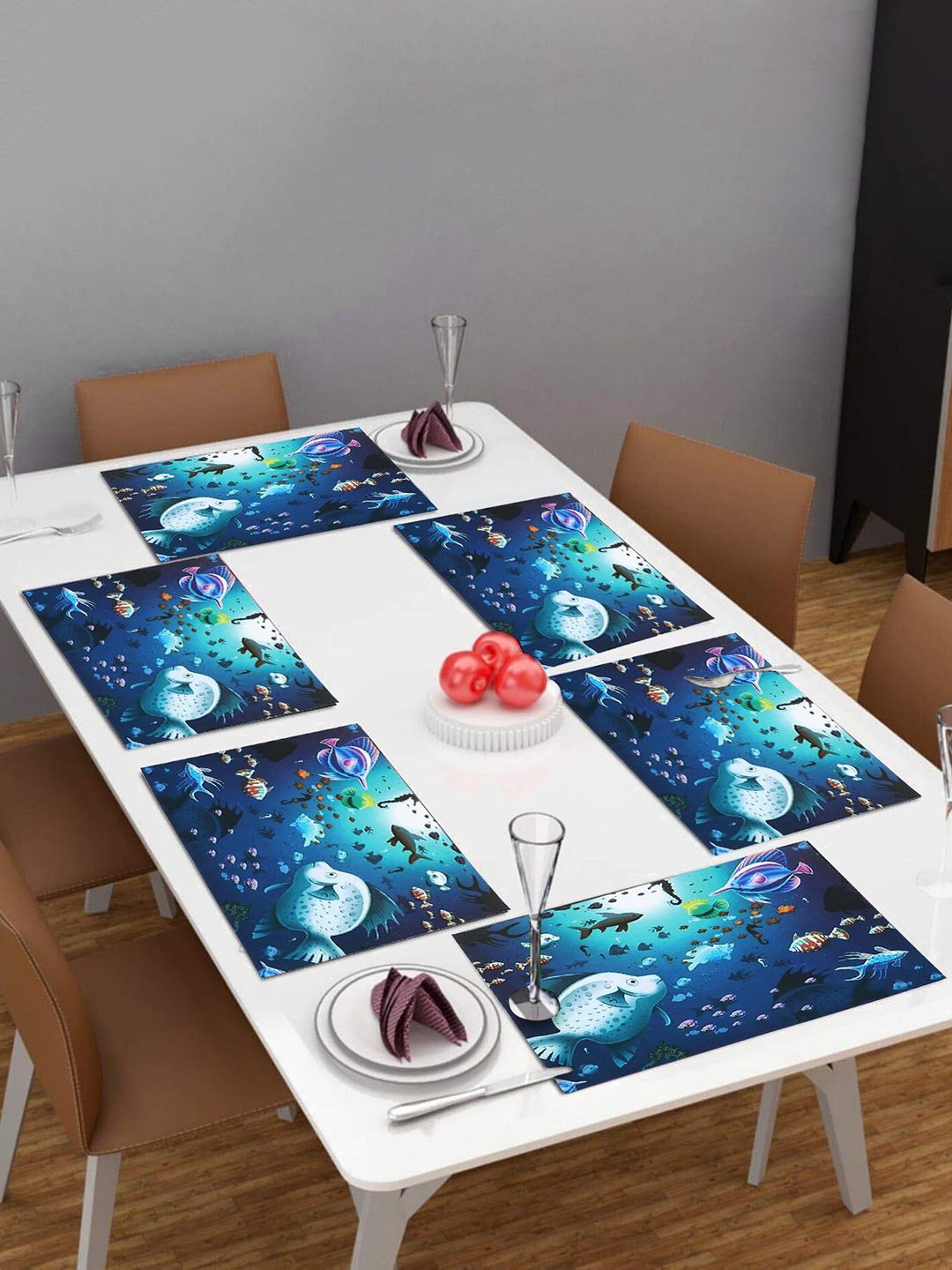 Dakshya Industries Blue 6 Pieces Rectangular Table Placemats-picture-7