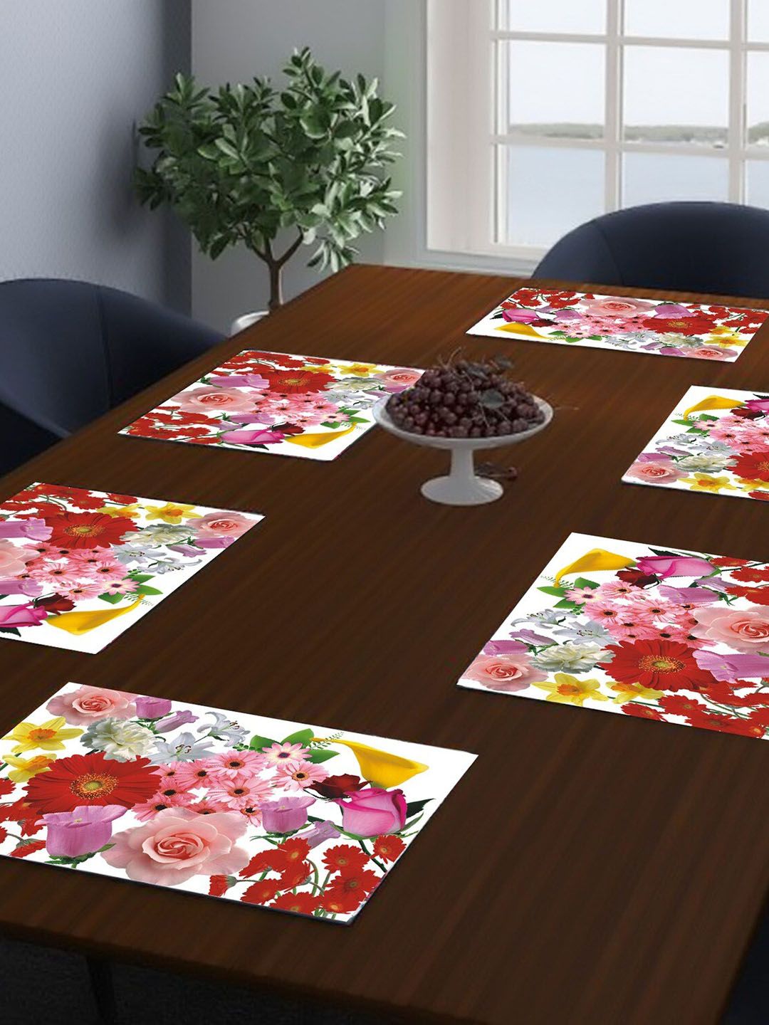 Dakshya Industries 6-Pcs White & Pink Floral Rectangular Table Placemats-picture-5