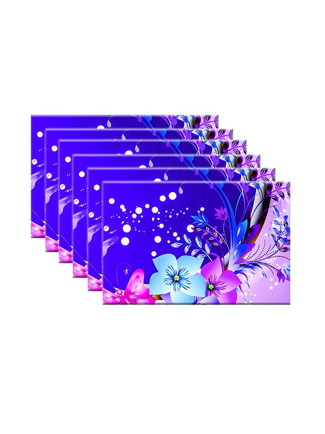 Dakshya Industries 6-Pcs Blue & Lavender Floral Rectangular Table Placemats-image-48