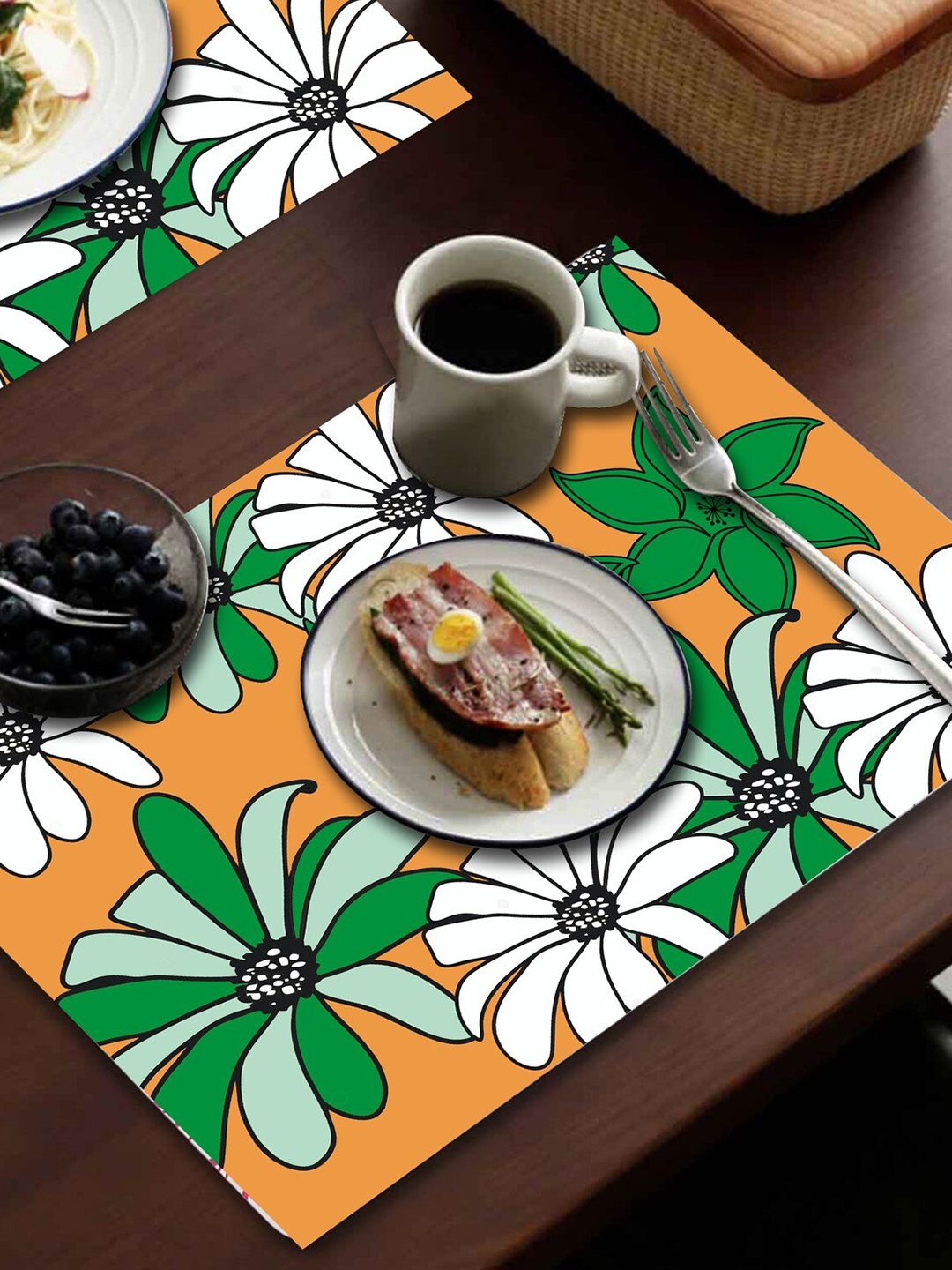 Dakshya Industries Yellow & Green 6 Pieces Floral Printed Rectangular Table Placemats-picture-10