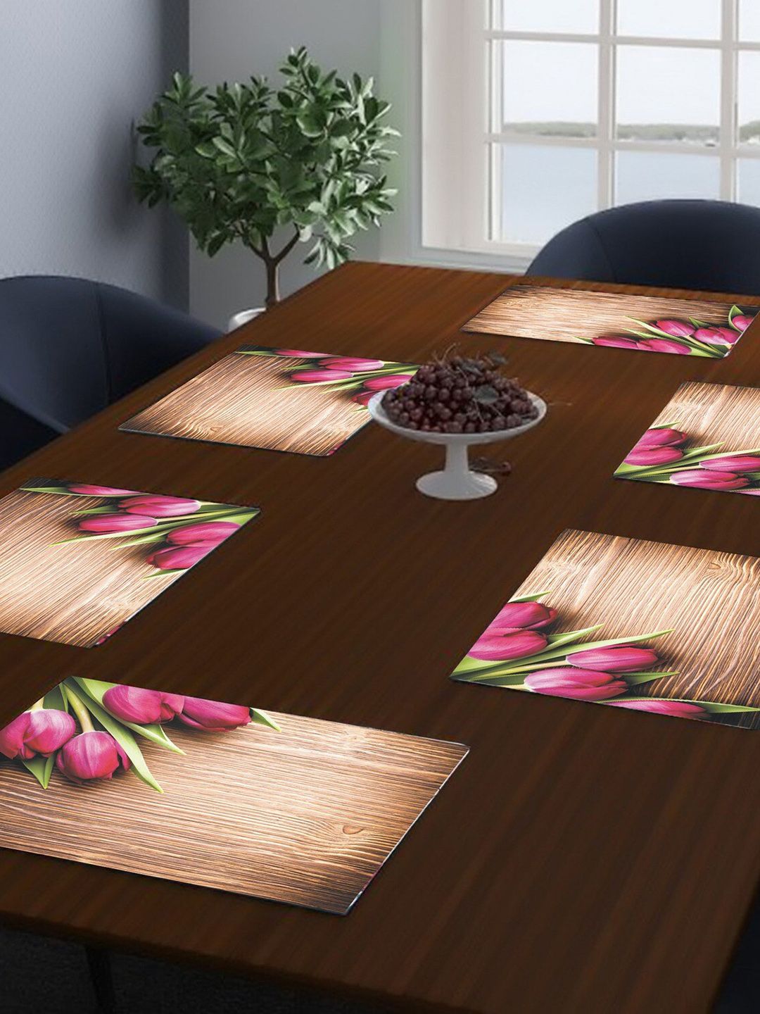 Dakshya Industries Brown & Pink 6-Pieces Printed Rectangle Table Placemats-image-42