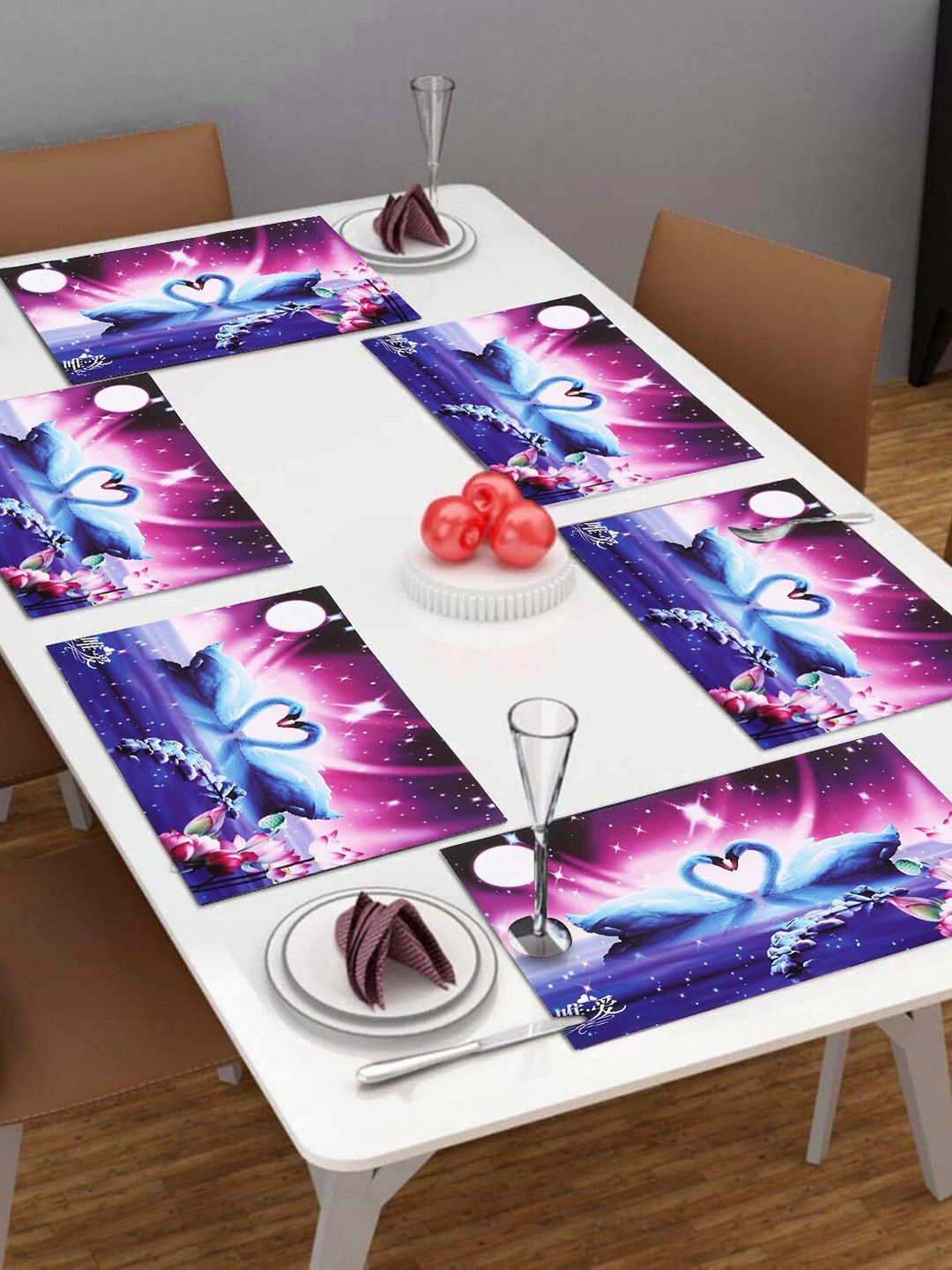 Dakshya Industries Lavender & Pink 6 Pieces Printed Rectangular Table Placemats-picture-50