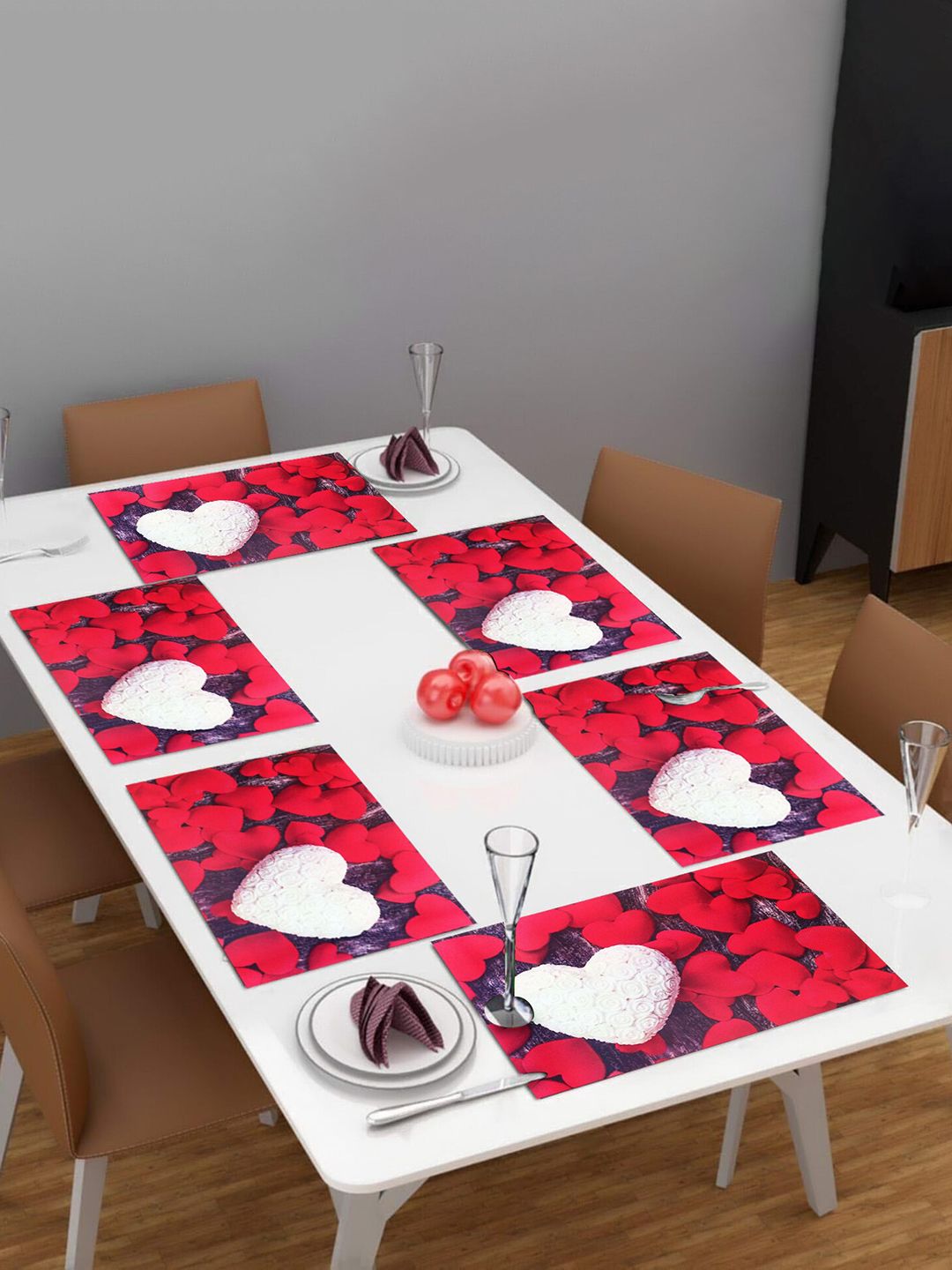 Dakshya Industries Red & White 6 Pieces Printed Rectangular Table Placemats-picture-25