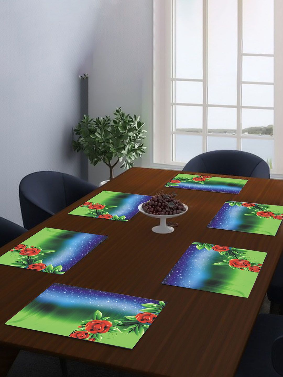 Dakshya Industries Green & Blue 6 Pieces Floral Printed Rectangular Table Placemats-picture-13