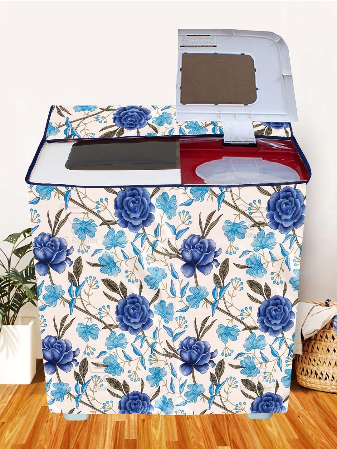 E-Retailer Off White & Blue Printed Semi Automatic Washing Machine Cover-picture-19