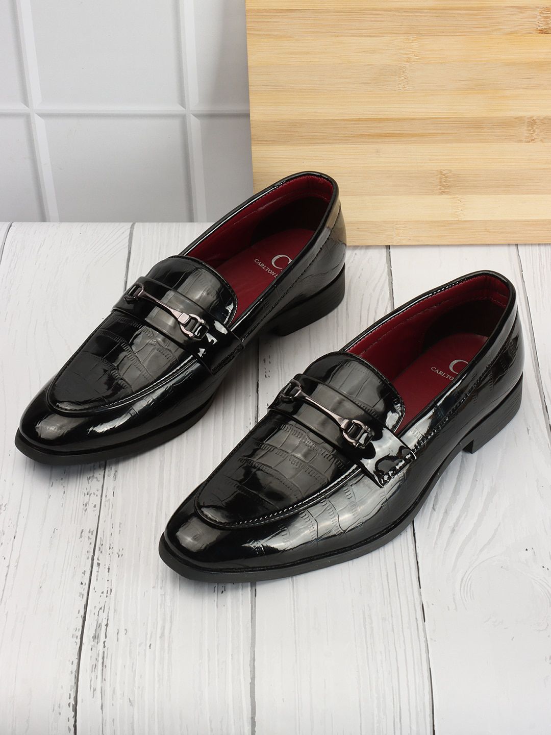 Carlton London Men Textured Lightweight Leather Horsebit Loafers-picture-41