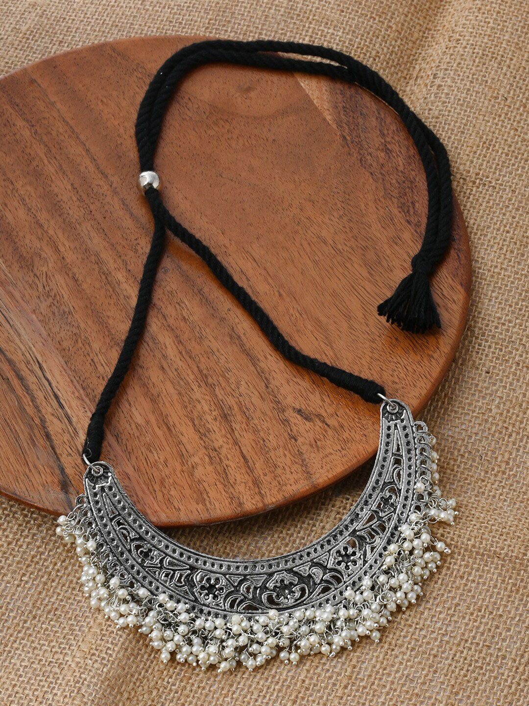 TEEJH Silver-Plated Oxidised Necklace-image-39