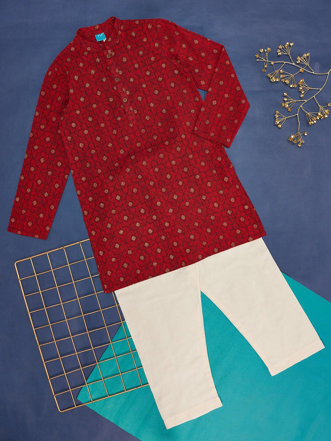 YU by Pantaloons Boys Ethnic Motifs Printed Regular Pure Cotton Kurta With Pyjamas-picture-24